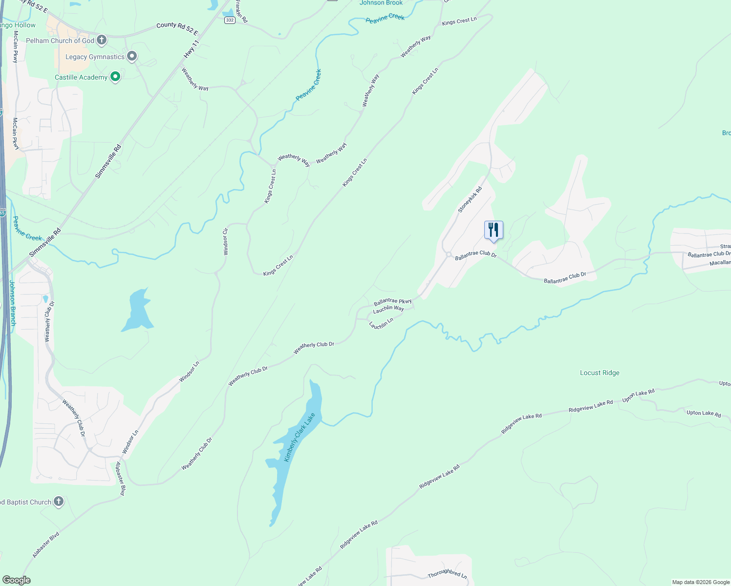 map of restaurants, bars, coffee shops, grocery stores, and more near 113 Lauchlin Way in Pelham