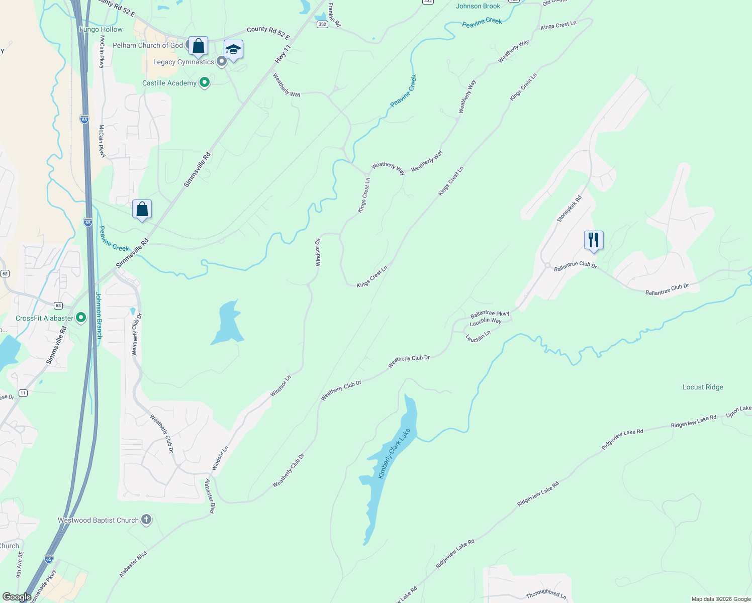map of restaurants, bars, coffee shops, grocery stores, and more near 111 Oxford Way in Pelham