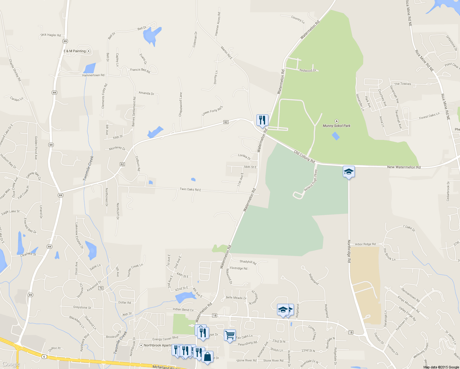 map of restaurants, bars, coffee shops, grocery stores, and more near 1120 Camille Terrace E in Northport