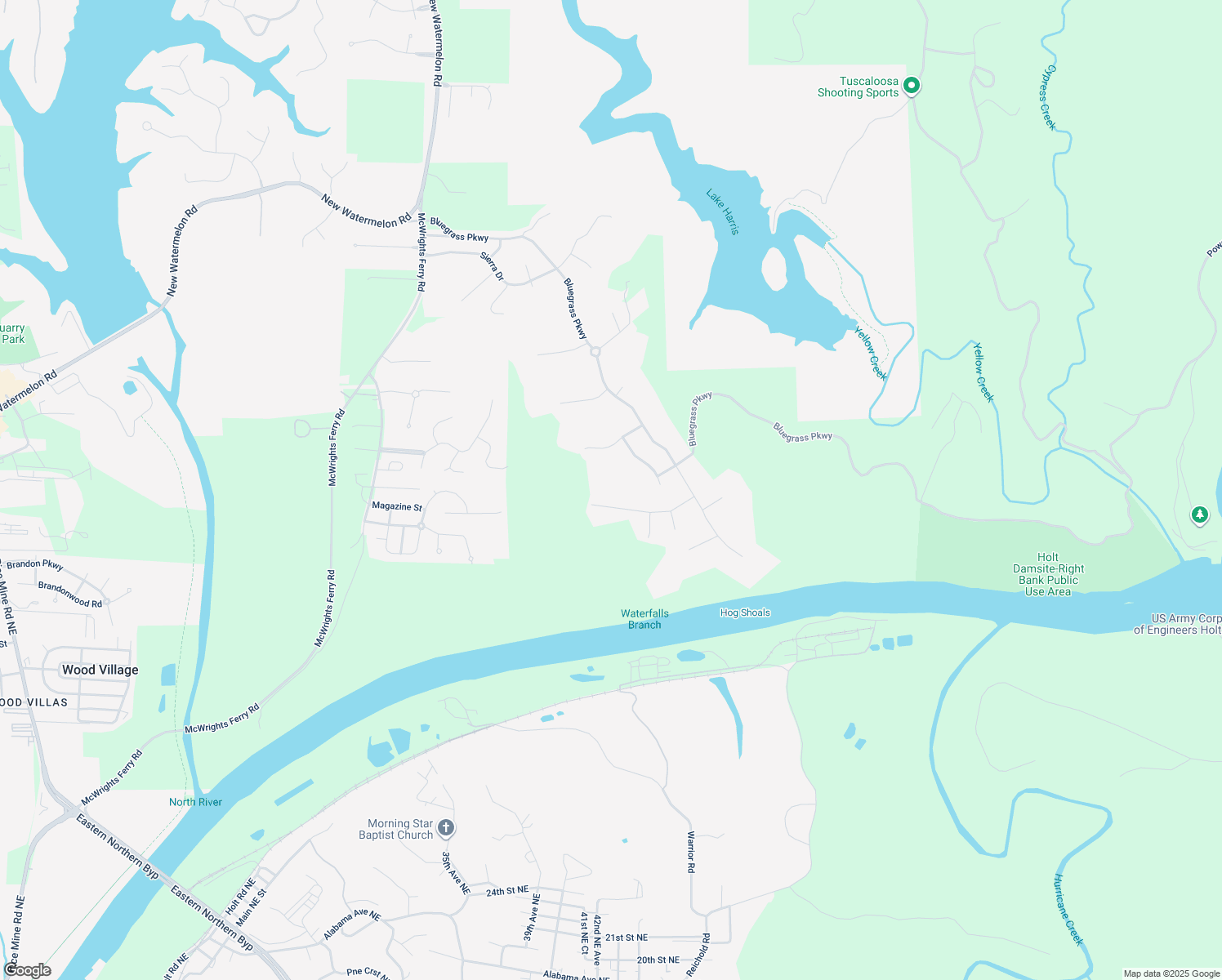 map of restaurants, bars, coffee shops, grocery stores, and more near 3960 Churchill Lane in Tuscaloosa