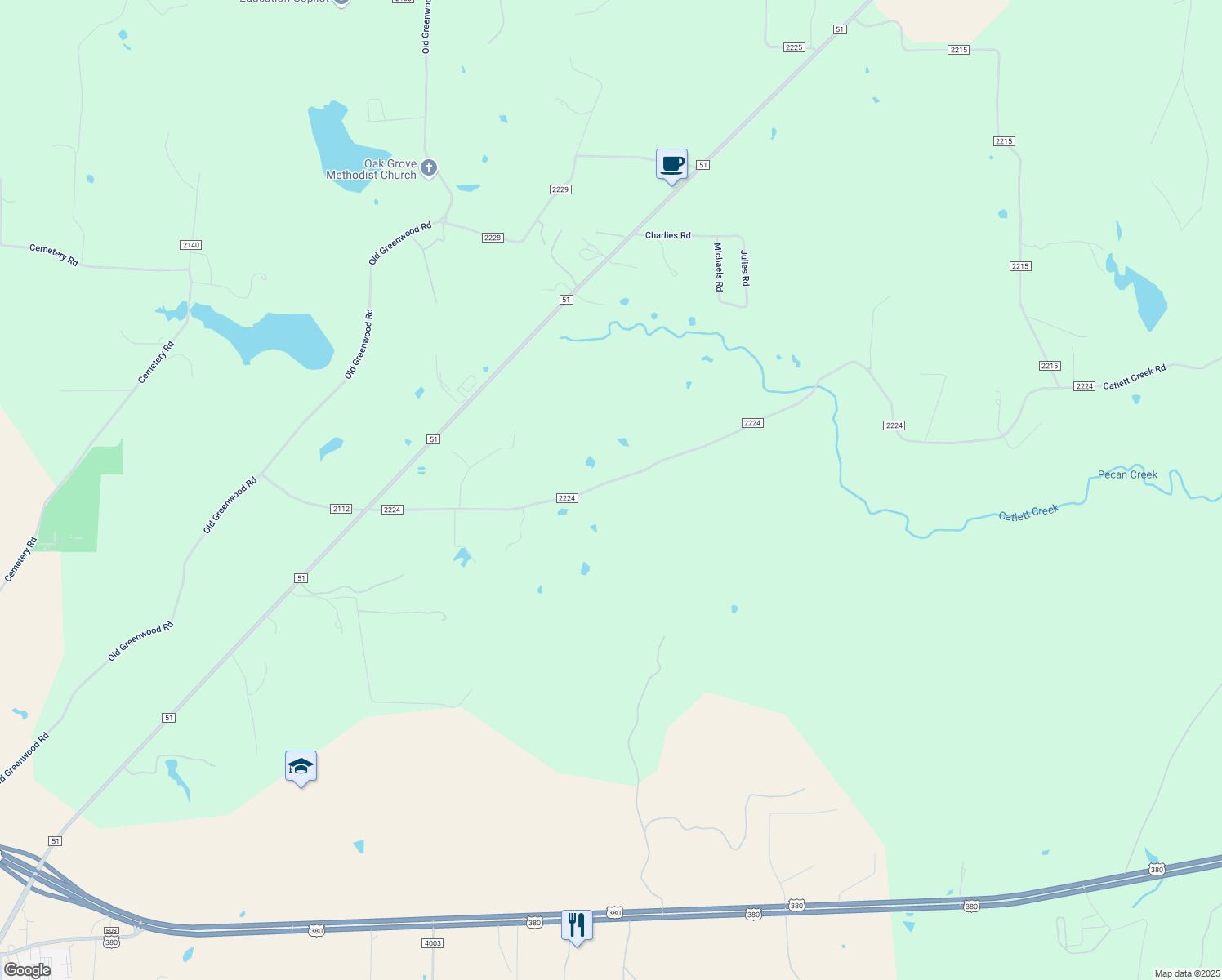 map of restaurants, bars, coffee shops, grocery stores, and more near 2283 County Road 2224 in Decatur