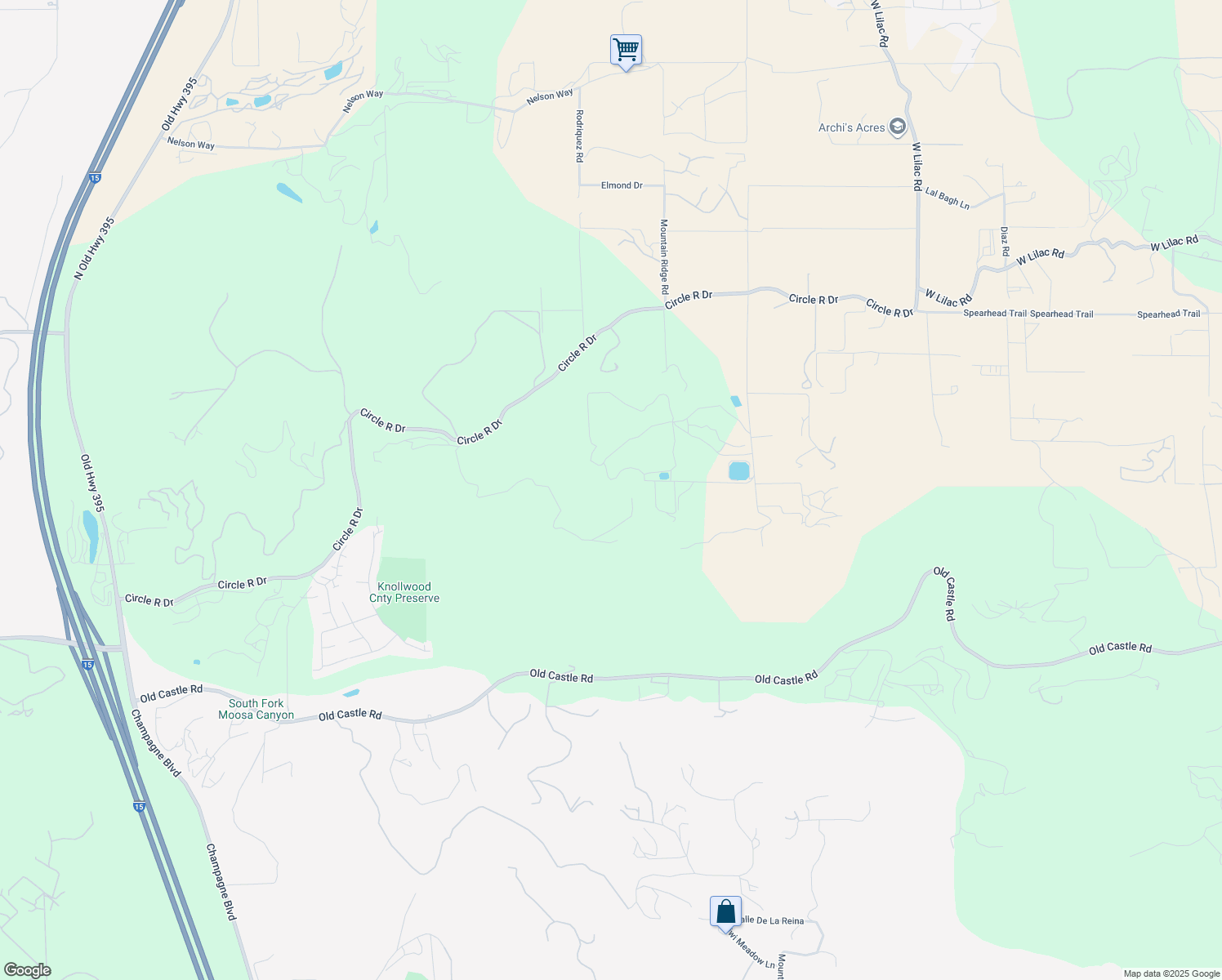 map of restaurants, bars, coffee shops, grocery stores, and more near 30015 Ridge Creek Road in Valley Center