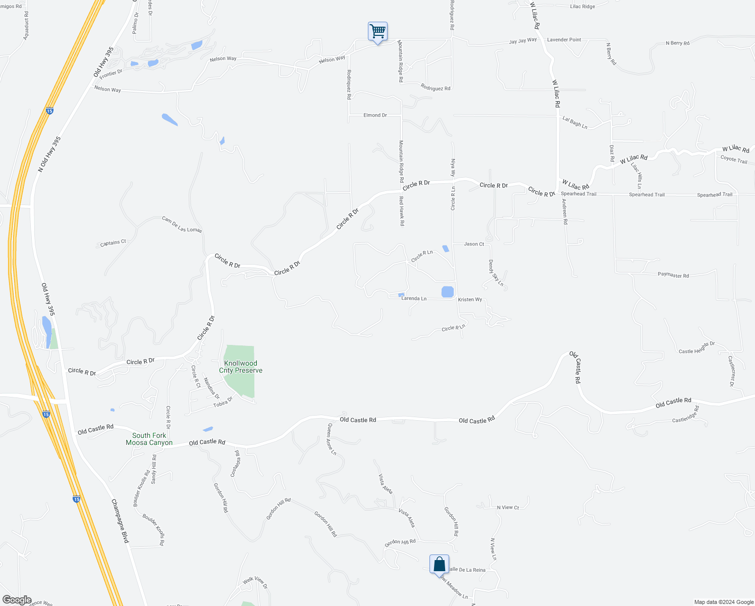 map of restaurants, bars, coffee shops, grocery stores, and more near 30015 Ridge Creek Road in Valley Center