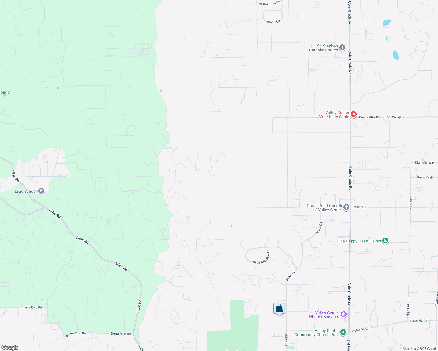 map of restaurants, bars, coffee shops, grocery stores, and more near 13590 Anthony Ridge Road in Valley Center