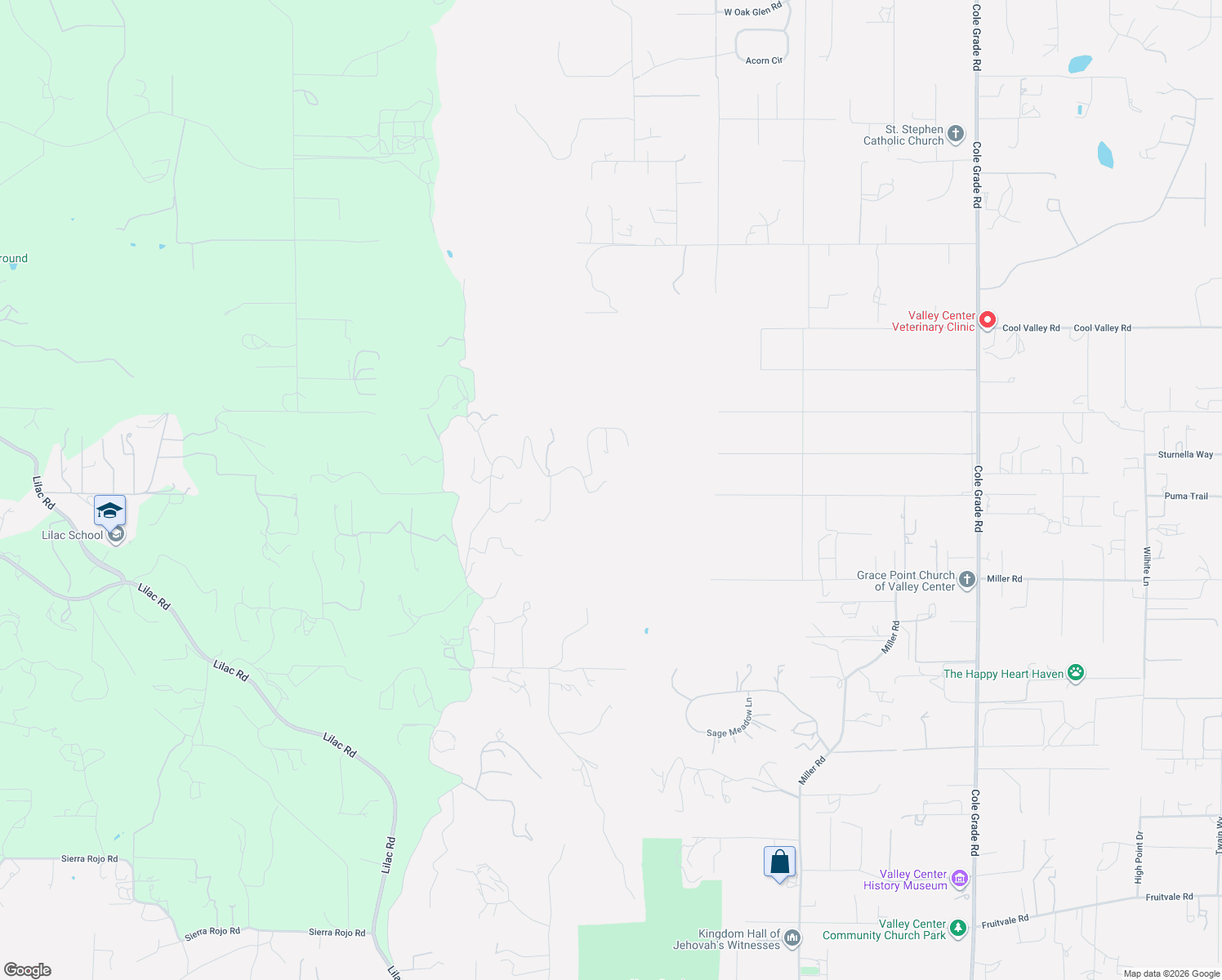 map of restaurants, bars, coffee shops, grocery stores, and more near 13590 Anthony Ridge Road in Valley Center