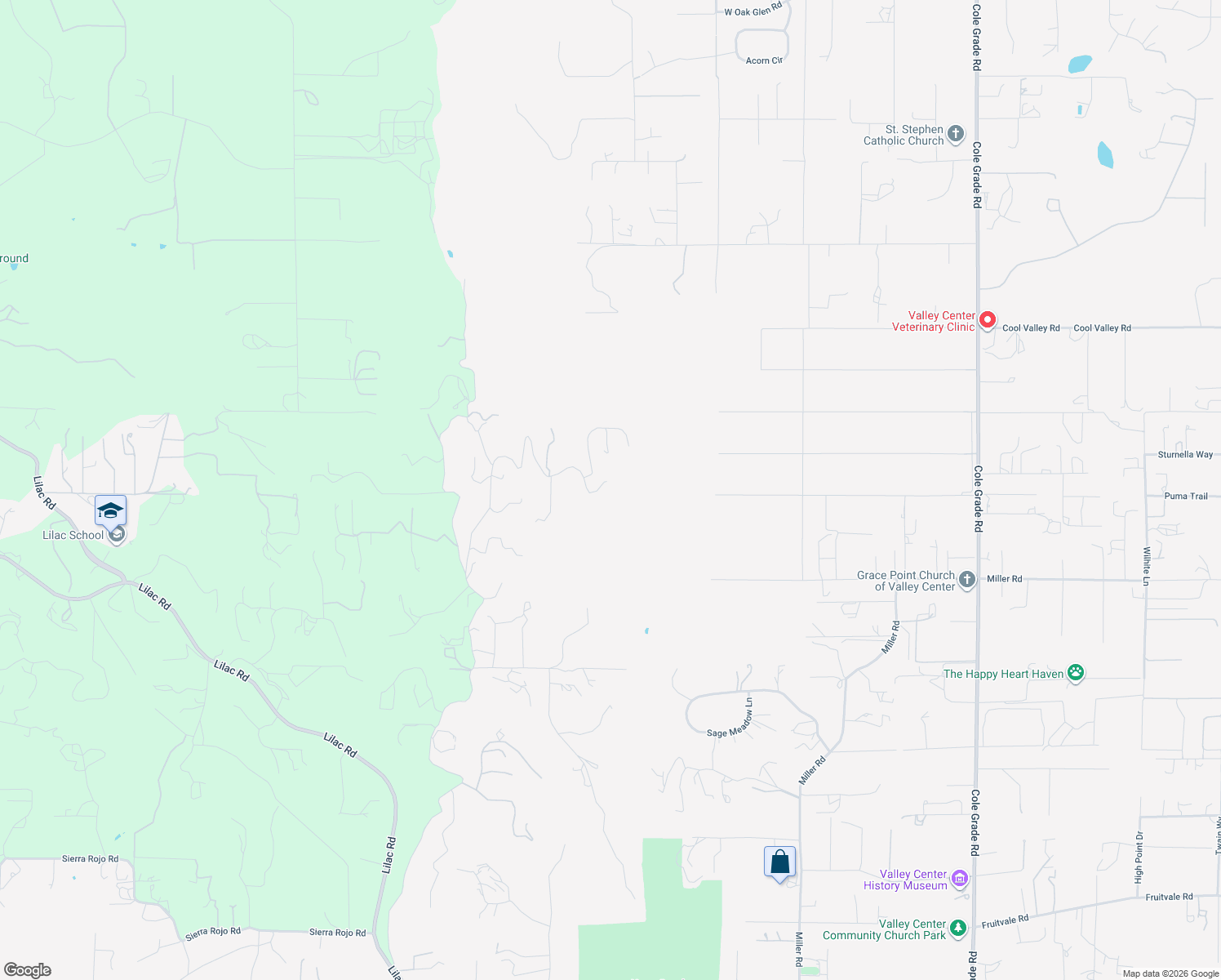 map of restaurants, bars, coffee shops, grocery stores, and more near 13590 Anthony Ridge Road in Valley Center