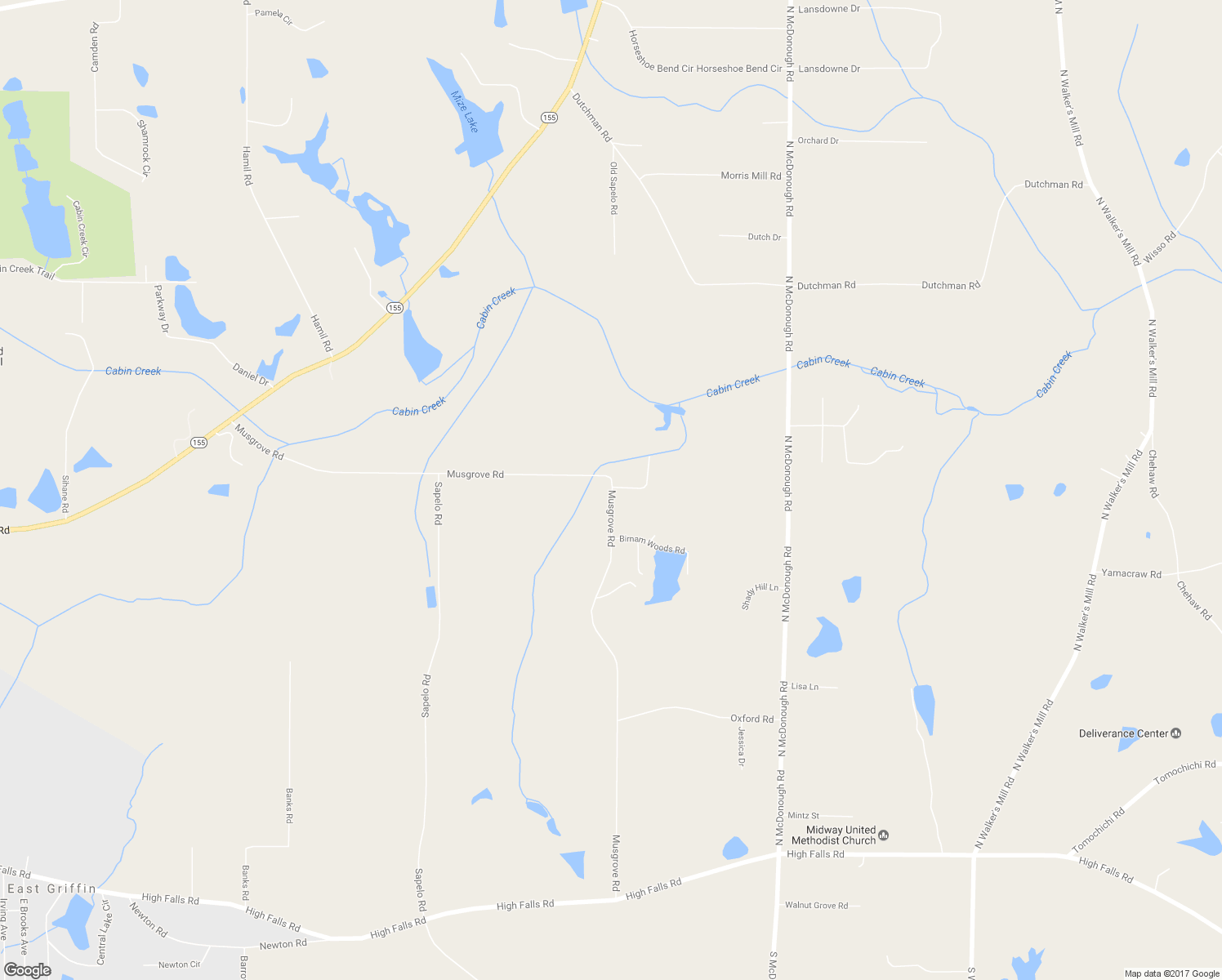 map of restaurants, bars, coffee shops, grocery stores, and more near 670 Musgrove Road in Griffin