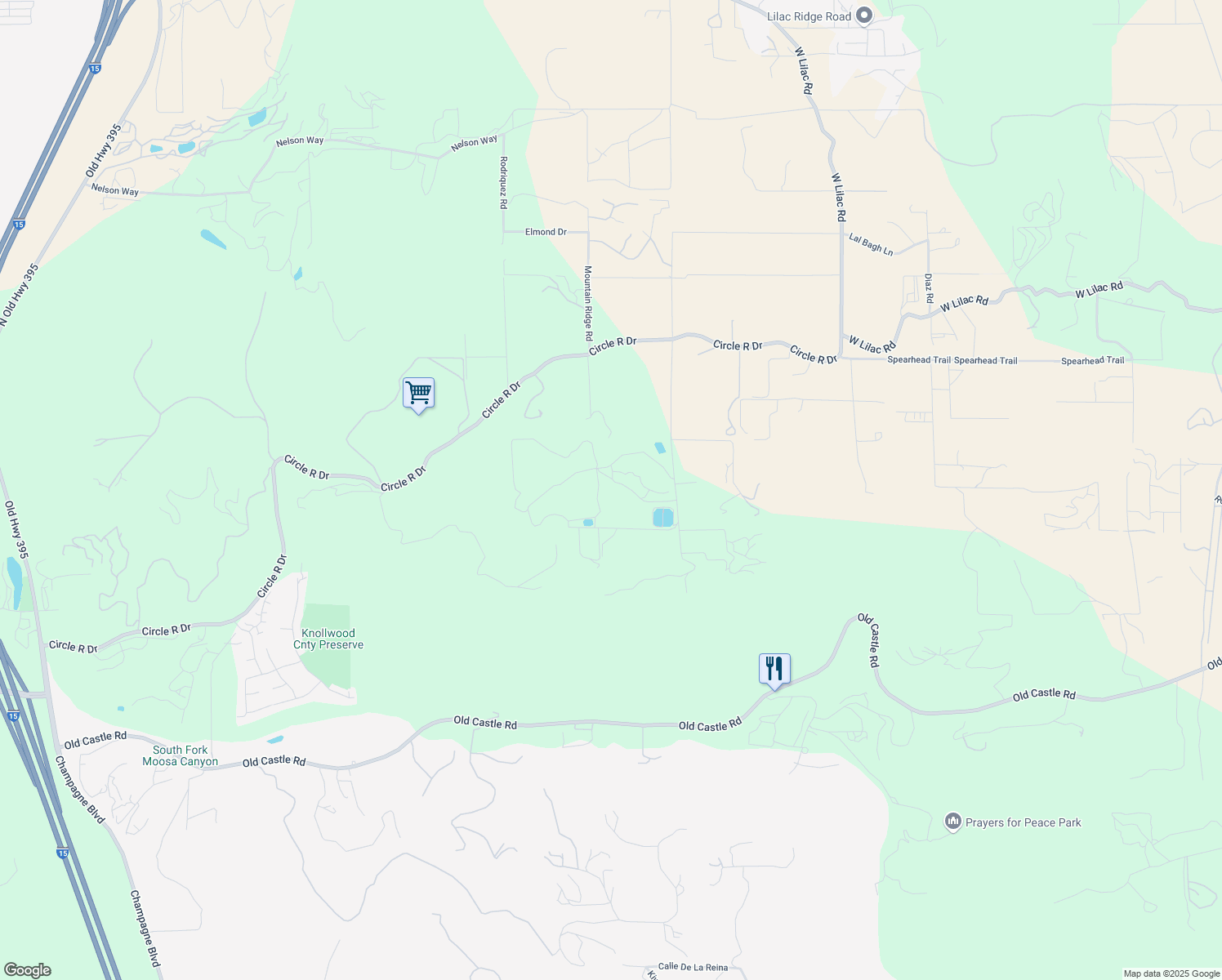 map of restaurants, bars, coffee shops, grocery stores, and more near 30508 Circle R Lane in Valley Center