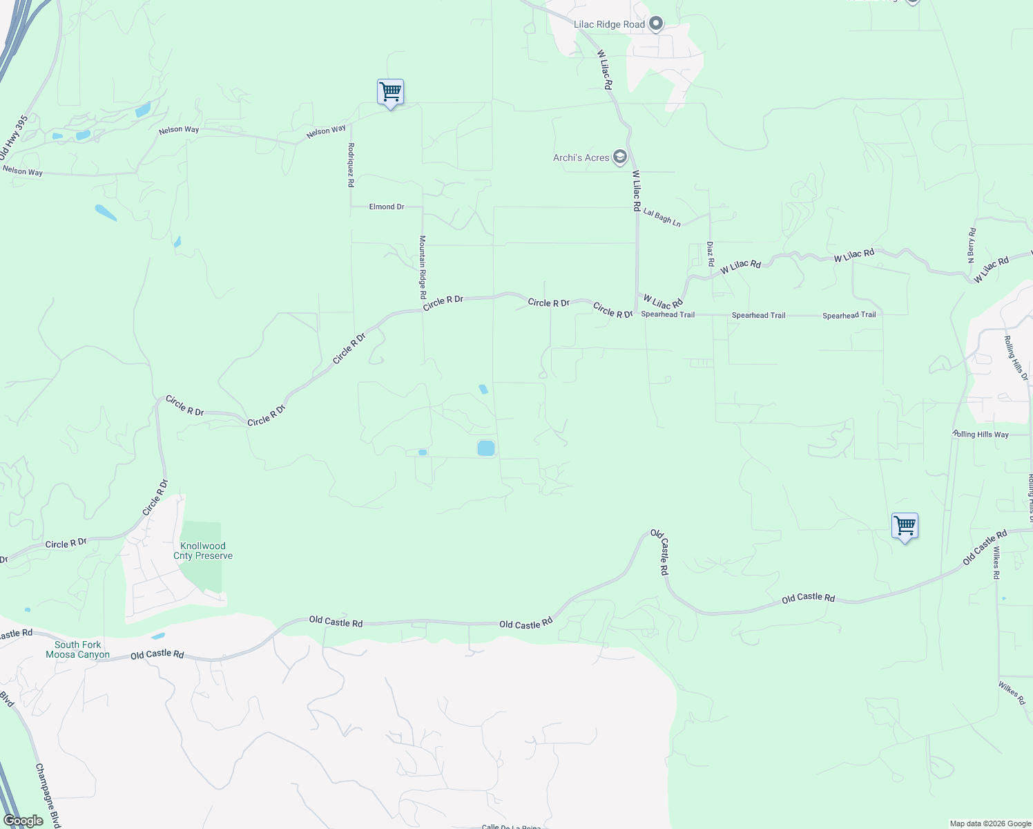 map of restaurants, bars, coffee shops, grocery stores, and more near 30415 Circle R Lane in Valley Center