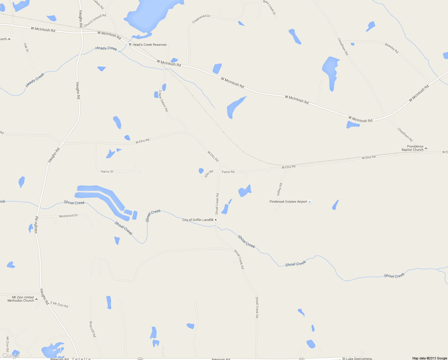 map of restaurants, bars, coffee shops, grocery stores, and more near 2208 Ellis Road in Griffin