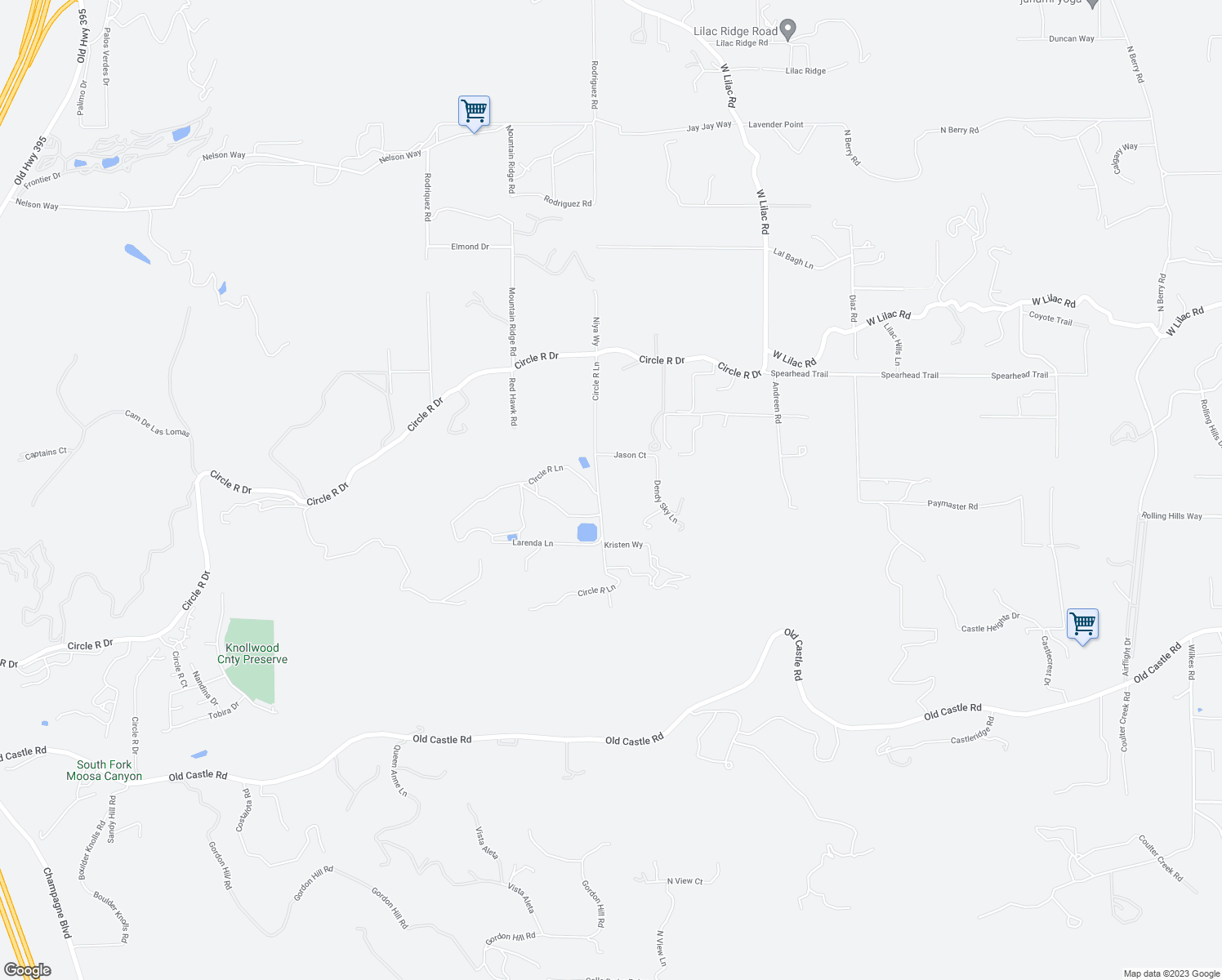 map of restaurants, bars, coffee shops, grocery stores, and more near 30427 Circle R Lane in Valley Center