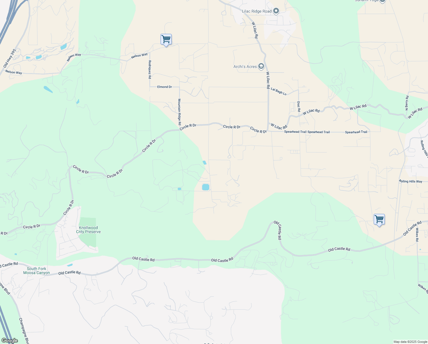 map of restaurants, bars, coffee shops, grocery stores, and more near 30427 Circle R Lane in Valley Center