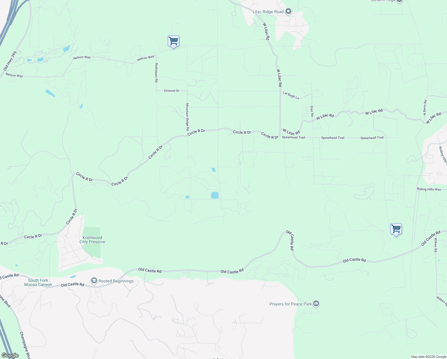 map of restaurants, bars, coffee shops, grocery stores, and more near 30427 Circle R Lane in Valley Center