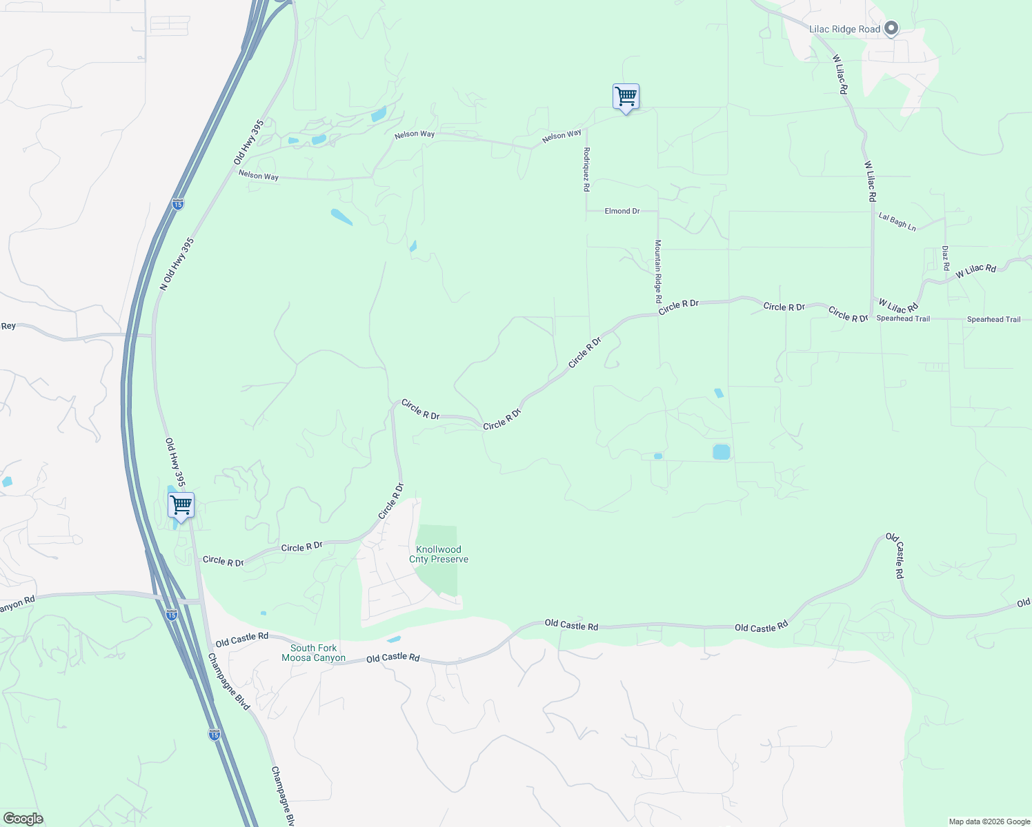 map of restaurants, bars, coffee shops, grocery stores, and more near Circle R Drive in Escondido