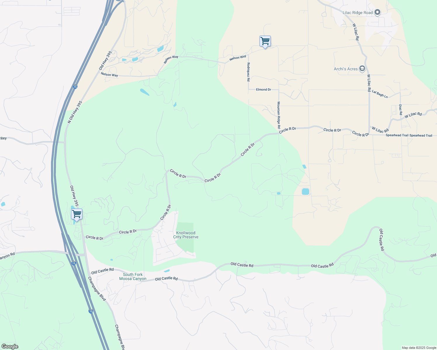 map of restaurants, bars, coffee shops, grocery stores, and more near Circle R Drive in Escondido