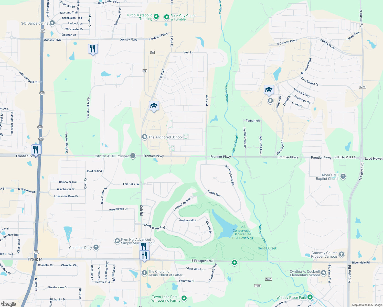 map of restaurants, bars, coffee shops, grocery stores, and more near 1609 Snapdragon Court in Celina