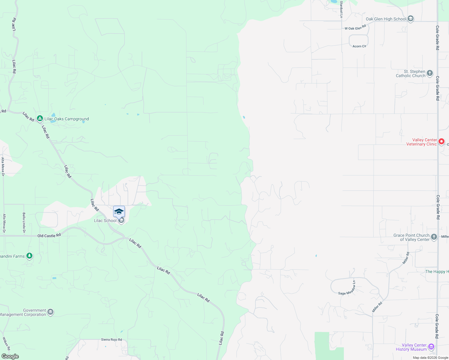 map of restaurants, bars, coffee shops, grocery stores, and more near 12809 Malek Lane in Valley Center