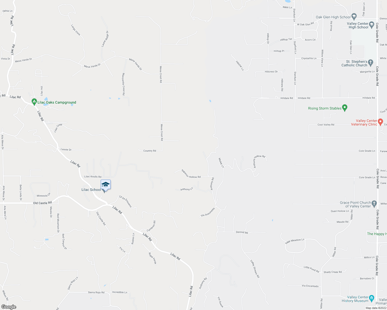 map of restaurants, bars, coffee shops, grocery stores, and more near 12809 Malek Lane in Valley Center