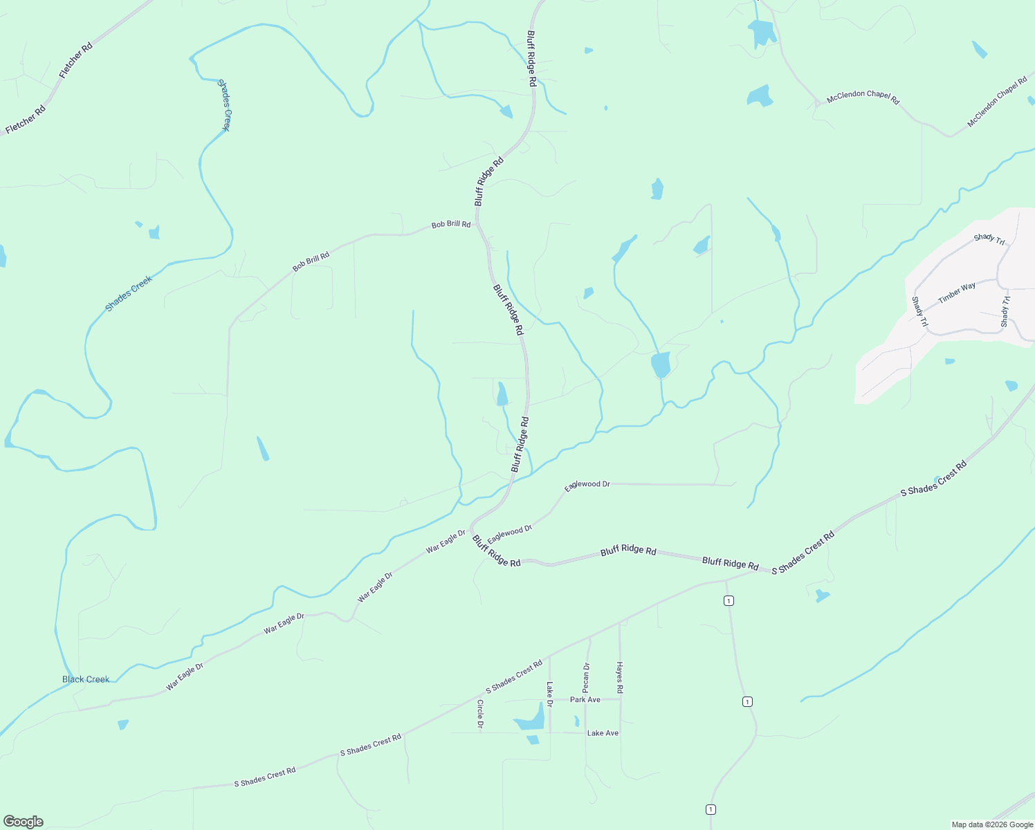 map of restaurants, bars, coffee shops, grocery stores, and more near 8437 Bluff Ridge Road in Bessemer