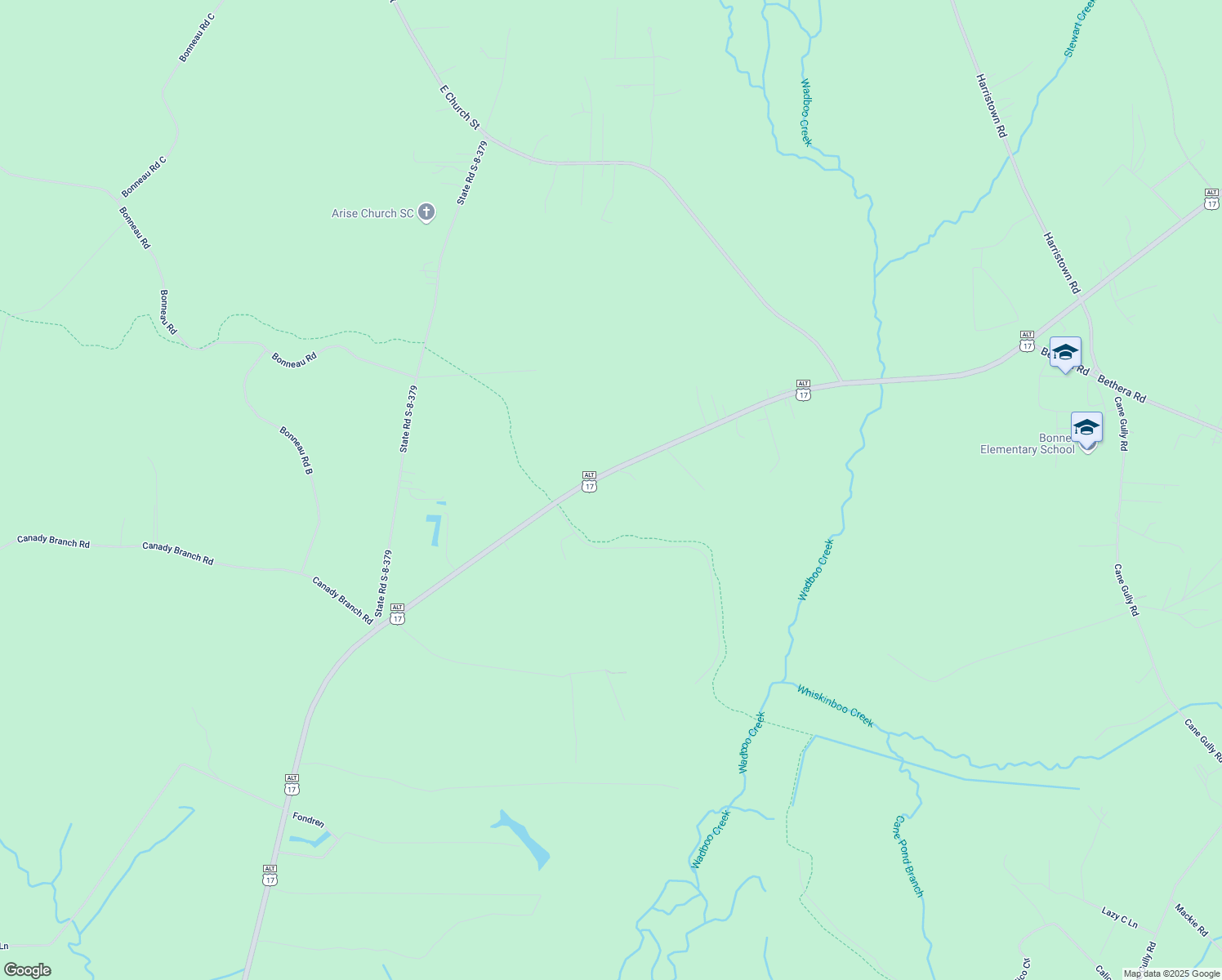 map of restaurants, bars, coffee shops, grocery stores, and more near 1793 North Highway 17a in Moncks Corner