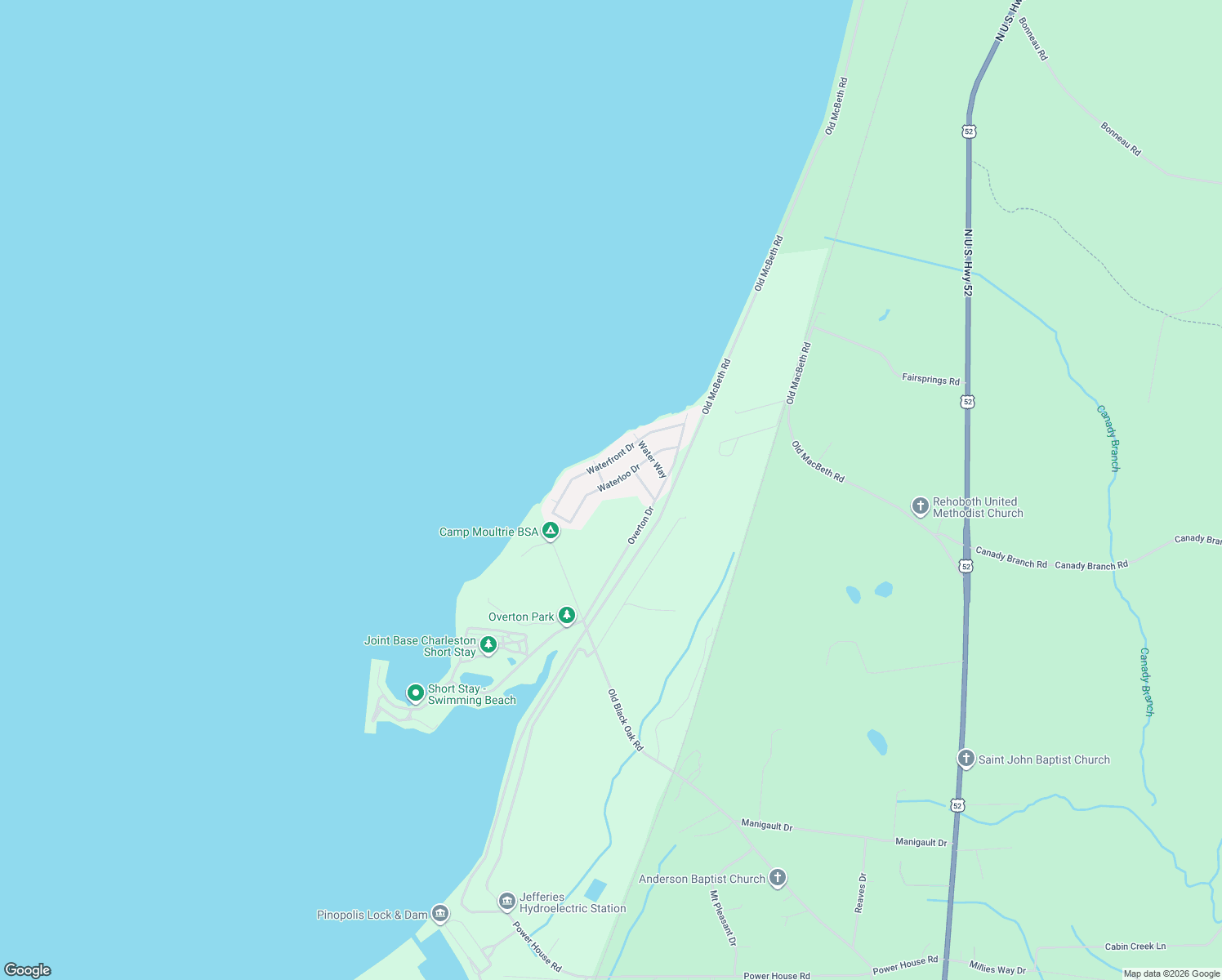 map of restaurants, bars, coffee shops, grocery stores, and more near 153 Waterloo Drive in Moncks Corner