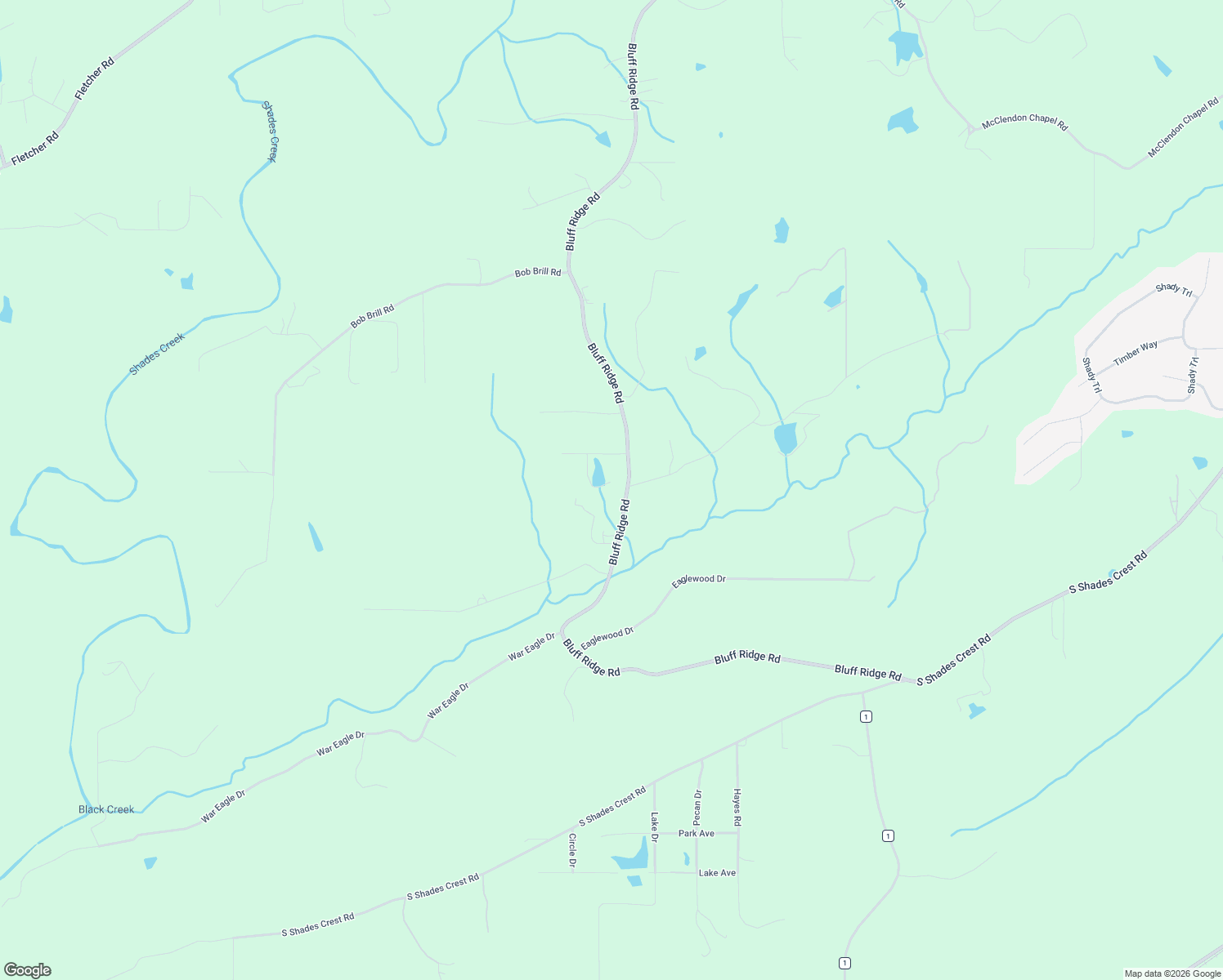 map of restaurants, bars, coffee shops, grocery stores, and more near 8437 Bluff Ridge Rd in Bessemer