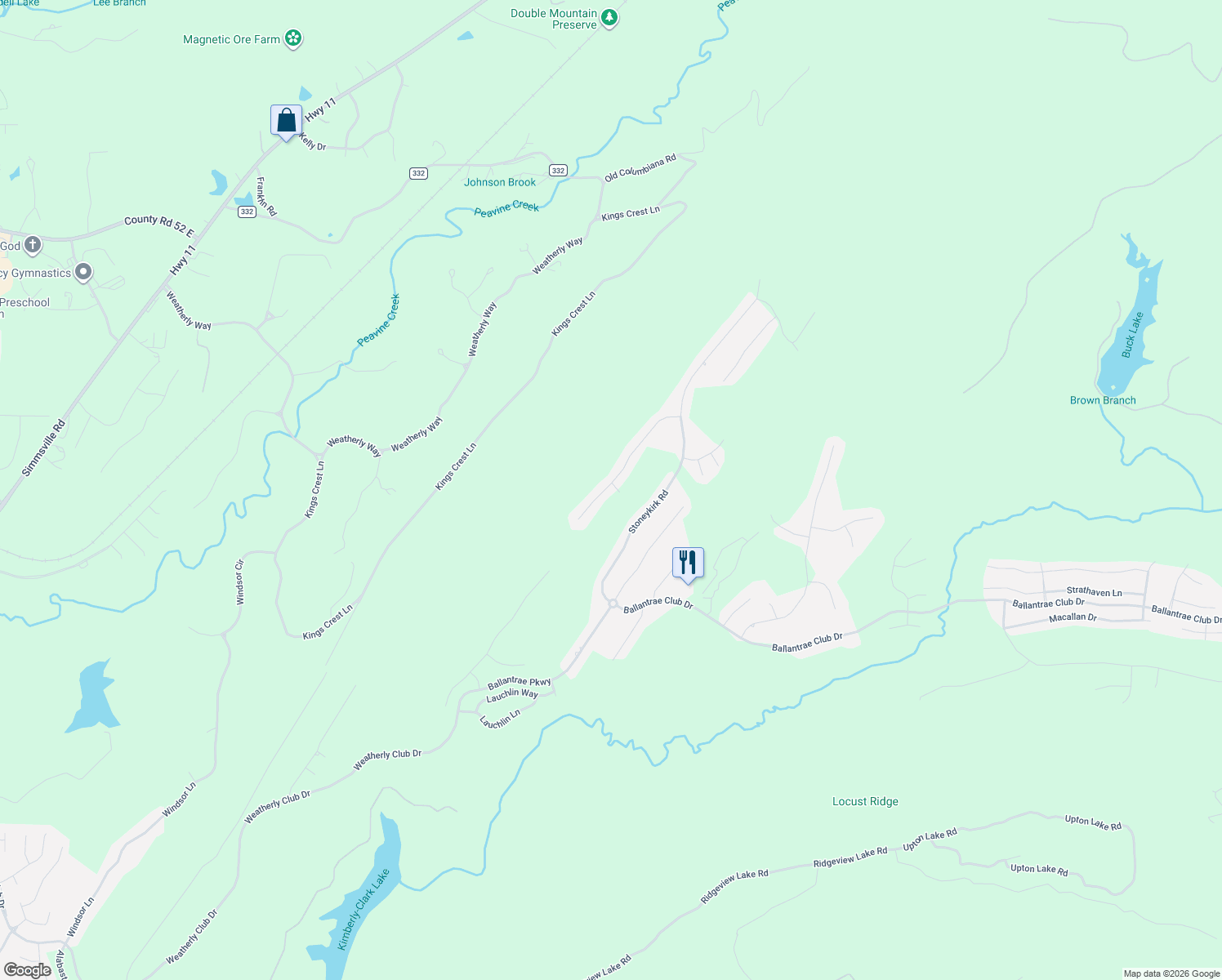 map of restaurants, bars, coffee shops, grocery stores, and more near 1345 Caliston Way in Pelham