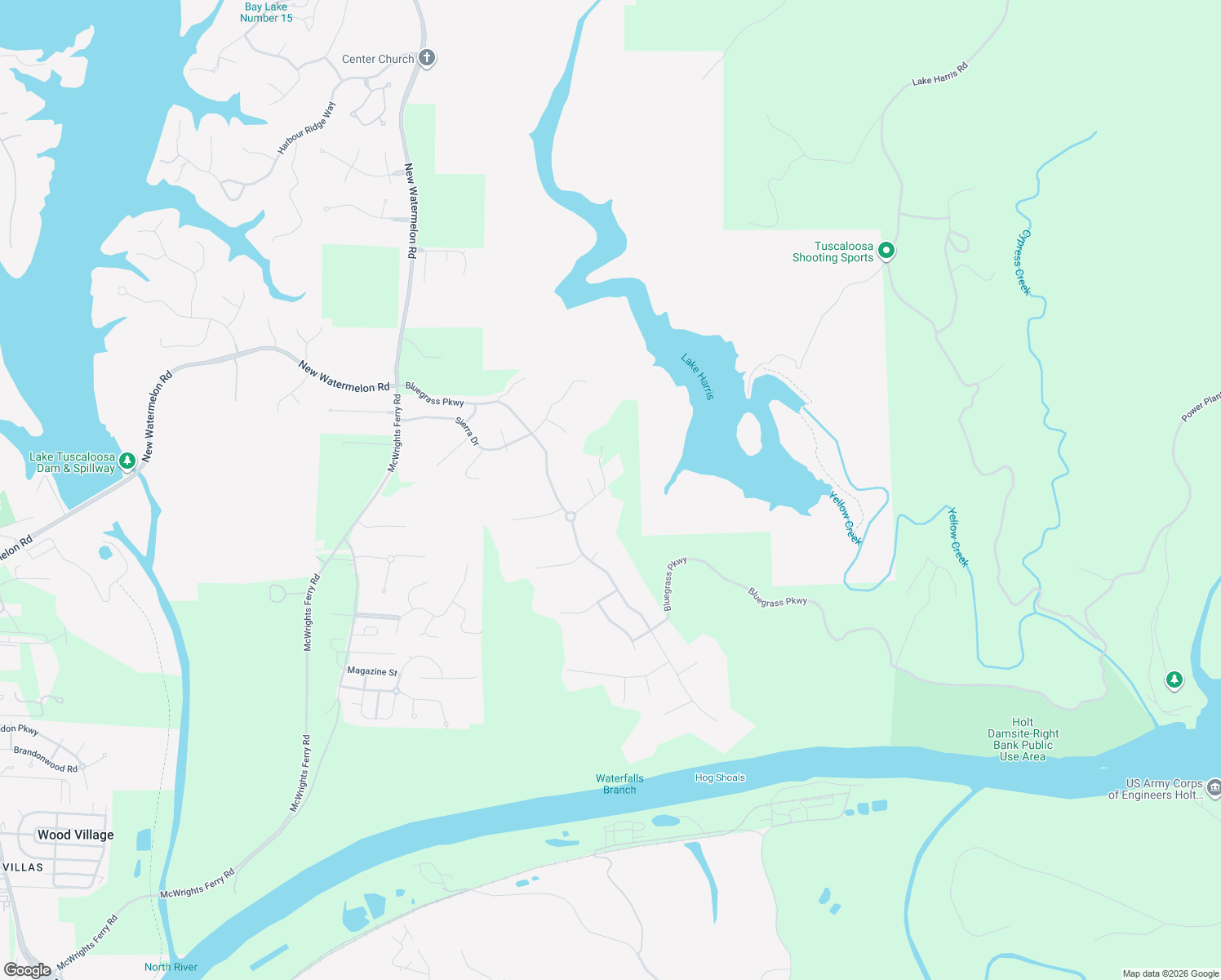 map of restaurants, bars, coffee shops, grocery stores, and more near 4245 Midway Lane in Tuscaloosa