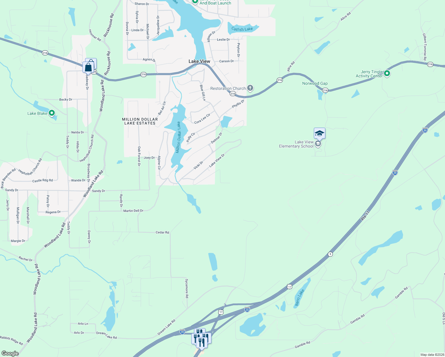 map of restaurants, bars, coffee shops, grocery stores, and more near 12512 Renaee Cir in McCalla