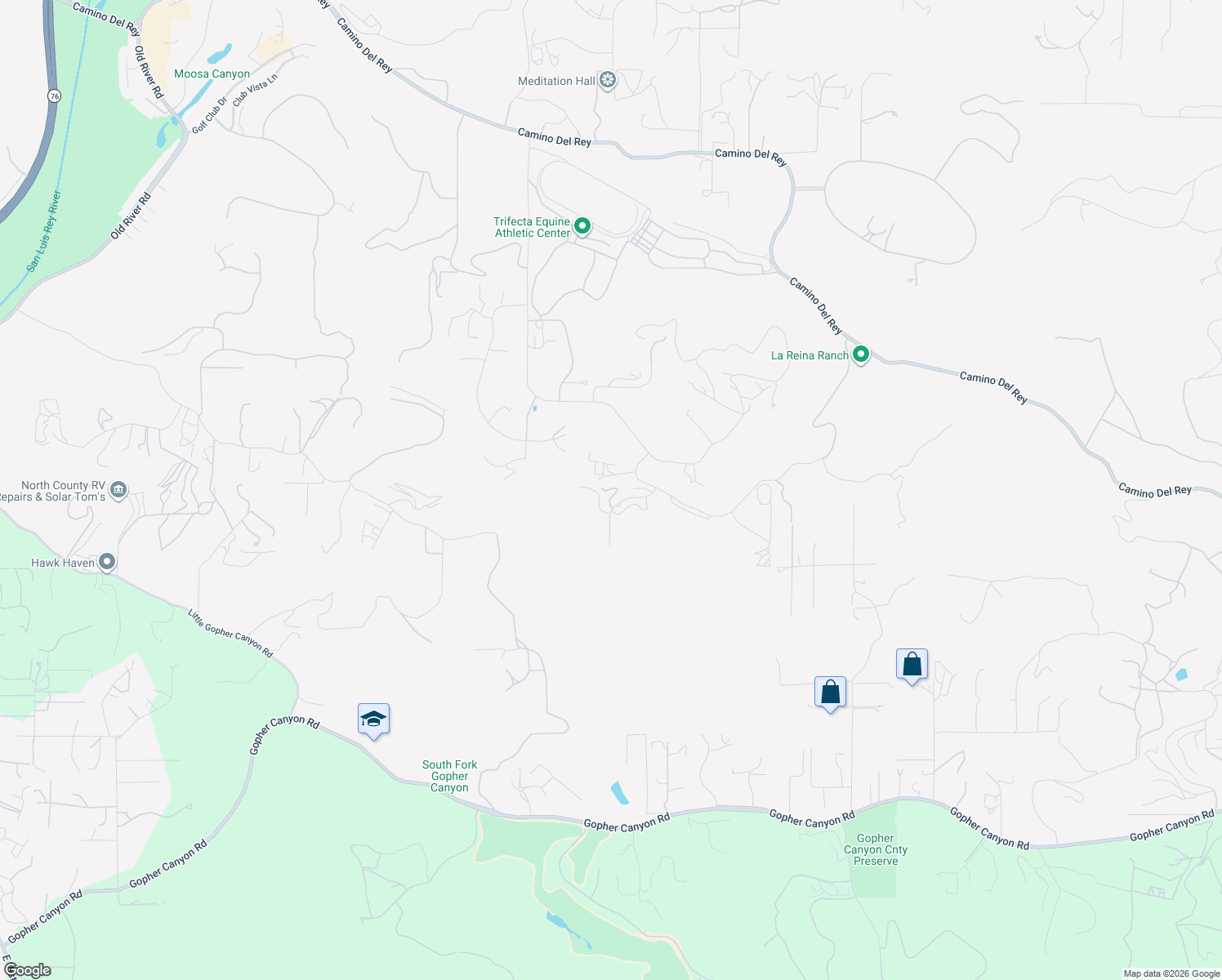 map of restaurants, bars, coffee shops, grocery stores, and more near 30410 Calle La Reina in Bonsall