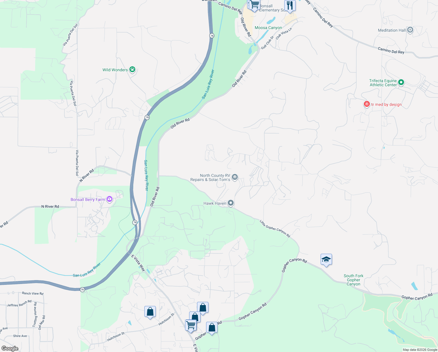 map of restaurants, bars, coffee shops, grocery stores, and more near 30419 Canyon Estates Road in Vista