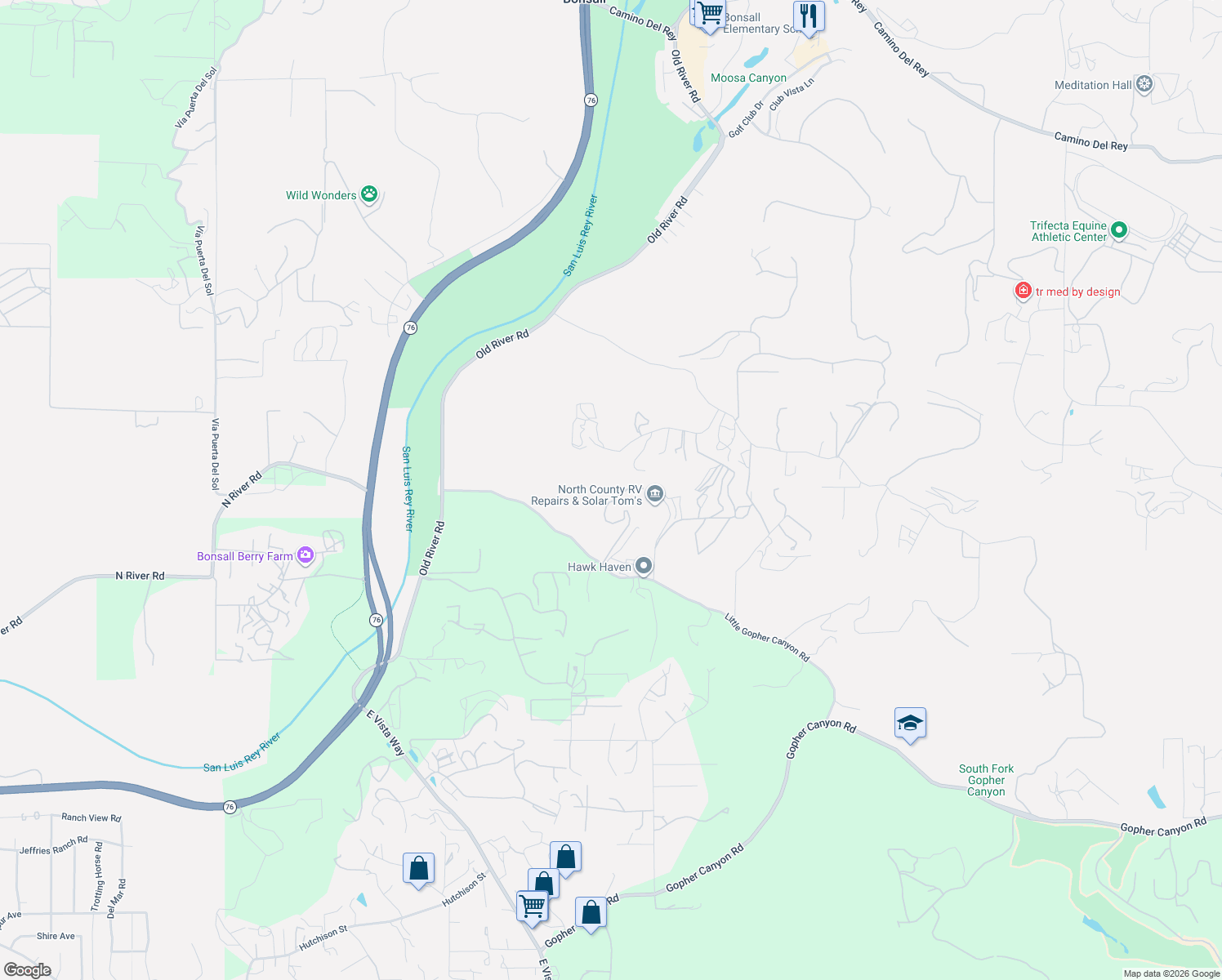 map of restaurants, bars, coffee shops, grocery stores, and more near 30419 Canyon Estates Road in Vista