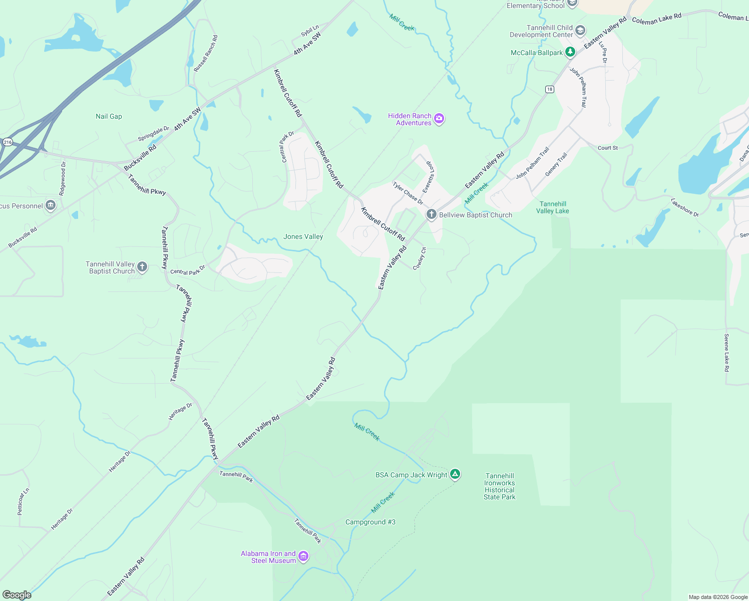 map of restaurants, bars, coffee shops, grocery stores, and more near 6945 Eastern Valley Road in McCalla
