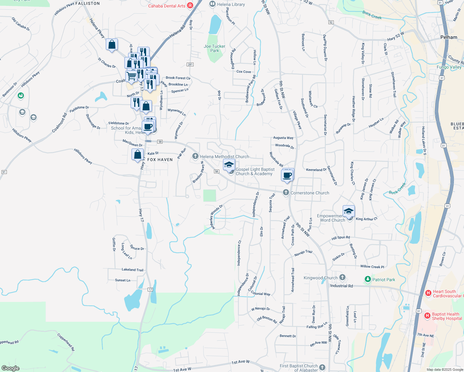 map of restaurants, bars, coffee shops, grocery stores, and more near 104 Penhale Park Rd in Helena