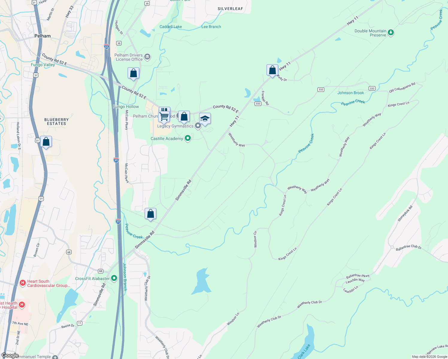 map of restaurants, bars, coffee shops, grocery stores, and more near 101 Grant Chester Lane in Pelham
