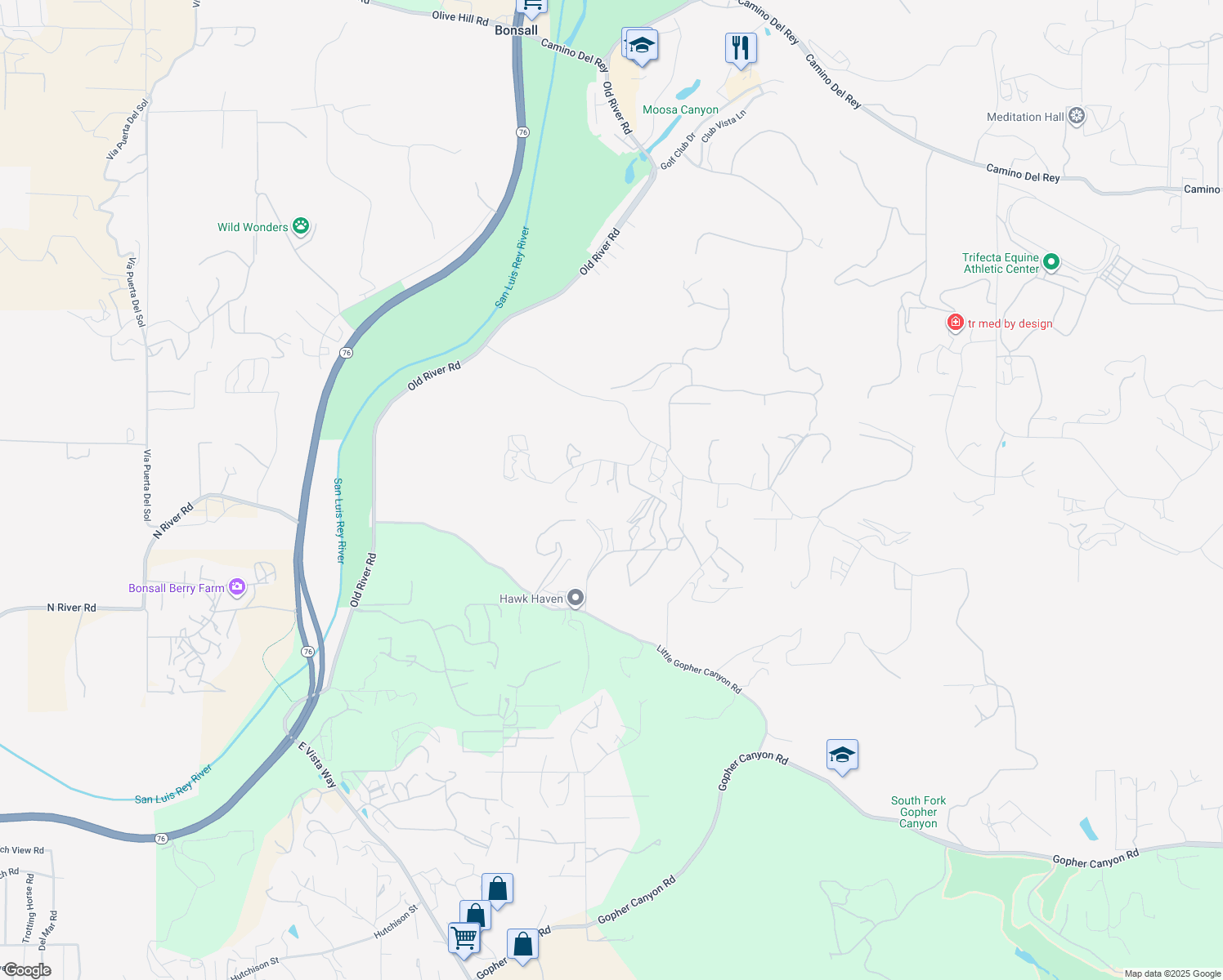 map of restaurants, bars, coffee shops, grocery stores, and more near 1403 Chariot Court in Bonsall