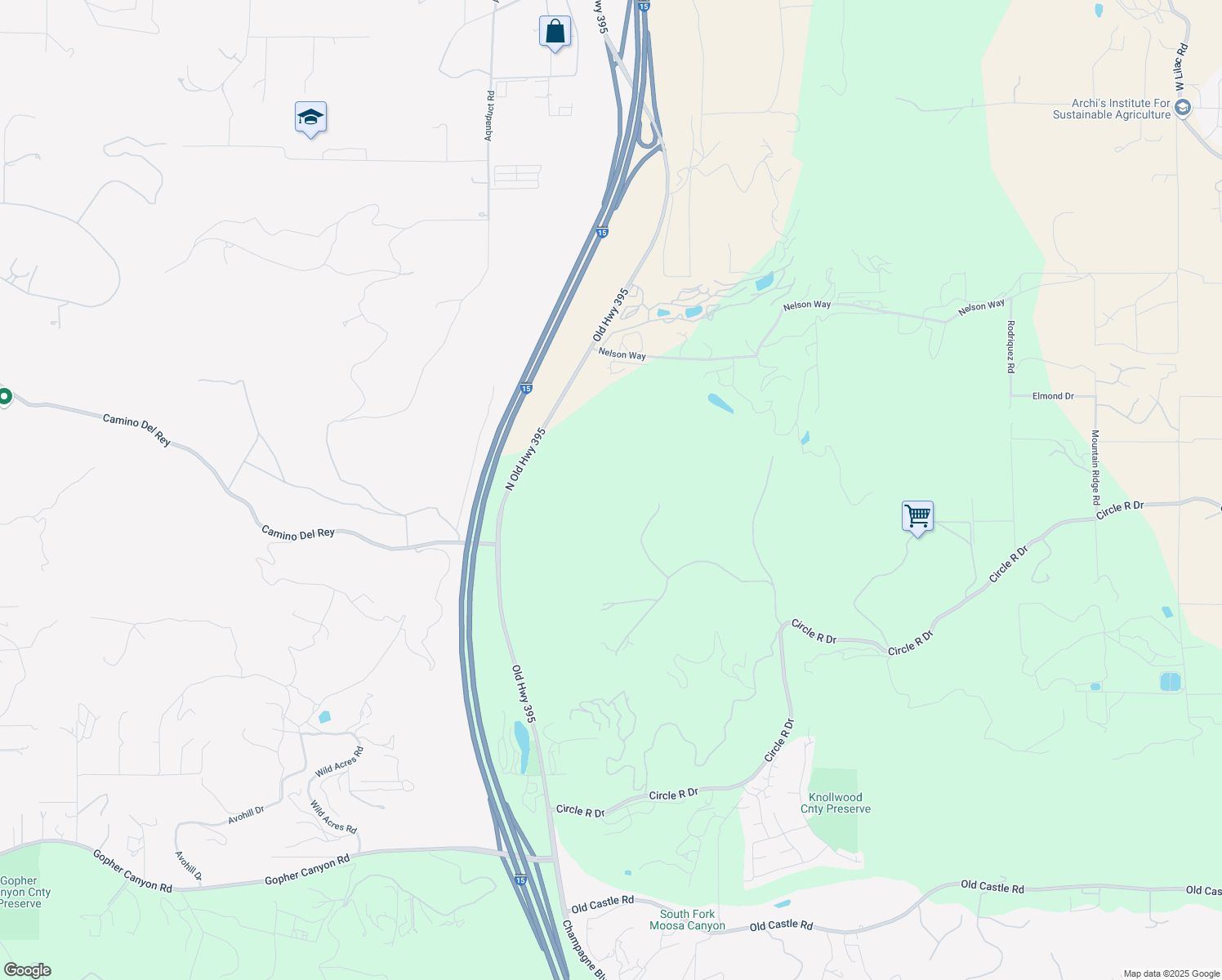 map of restaurants, bars, coffee shops, grocery stores, and more near Vía Cantamar in San Diego County