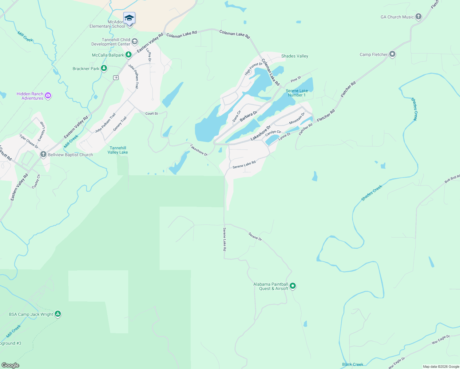 map of restaurants, bars, coffee shops, grocery stores, and more near 8310 Serene Lake Road in McCalla