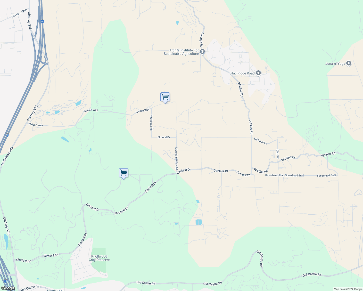 map of restaurants, bars, coffee shops, grocery stores, and more near 9727 Megan Terrace in Escondido