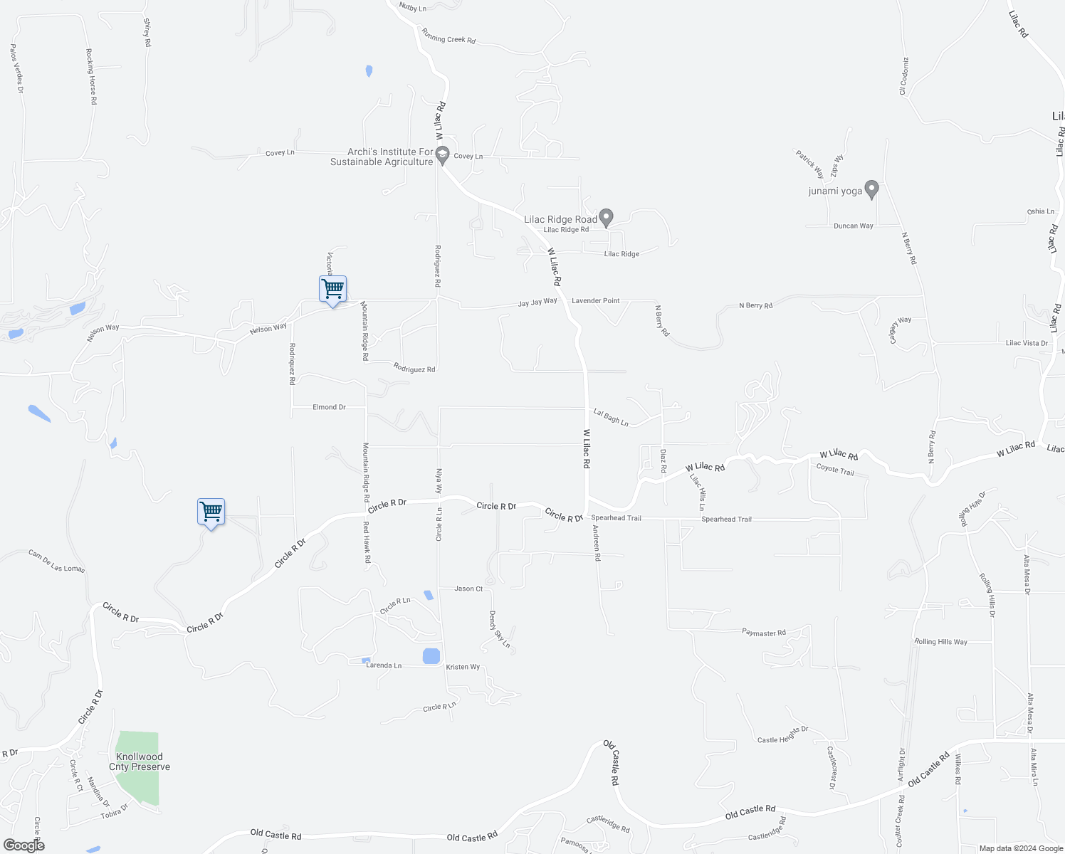 map of restaurants, bars, coffee shops, grocery stores, and more near 10121 West Lilac Road in Escondido