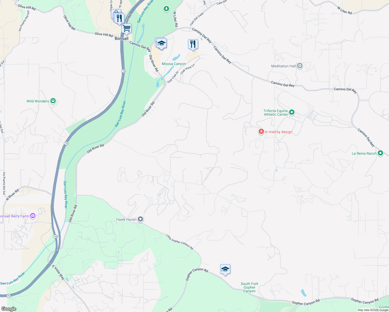 map of restaurants, bars, coffee shops, grocery stores, and more near 30818 Chateau Haut Briant in Bonsall