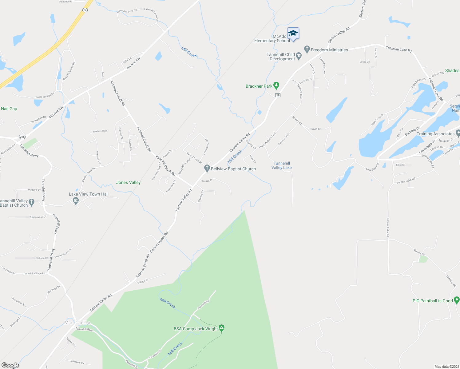 map of restaurants, bars, coffee shops, grocery stores, and more near 8212 Russell Drive in McCalla