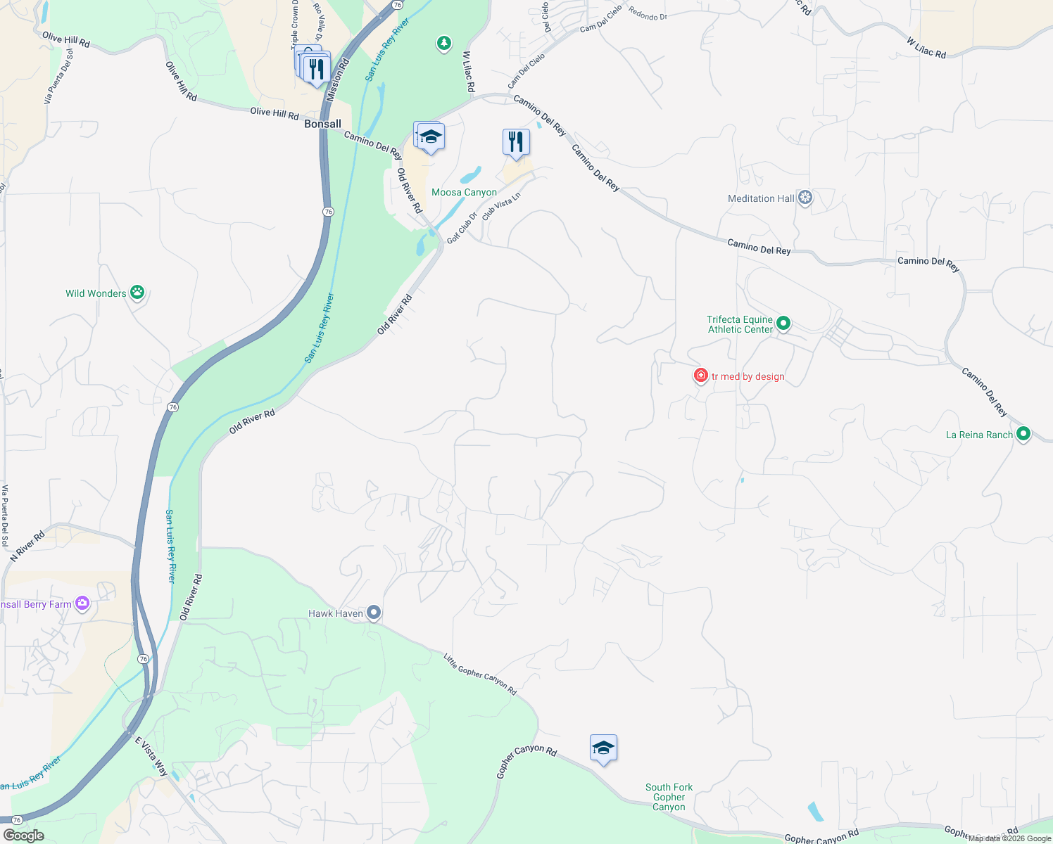 map of restaurants, bars, coffee shops, grocery stores, and more near 30818 Chateau Haut Briant in Bonsall