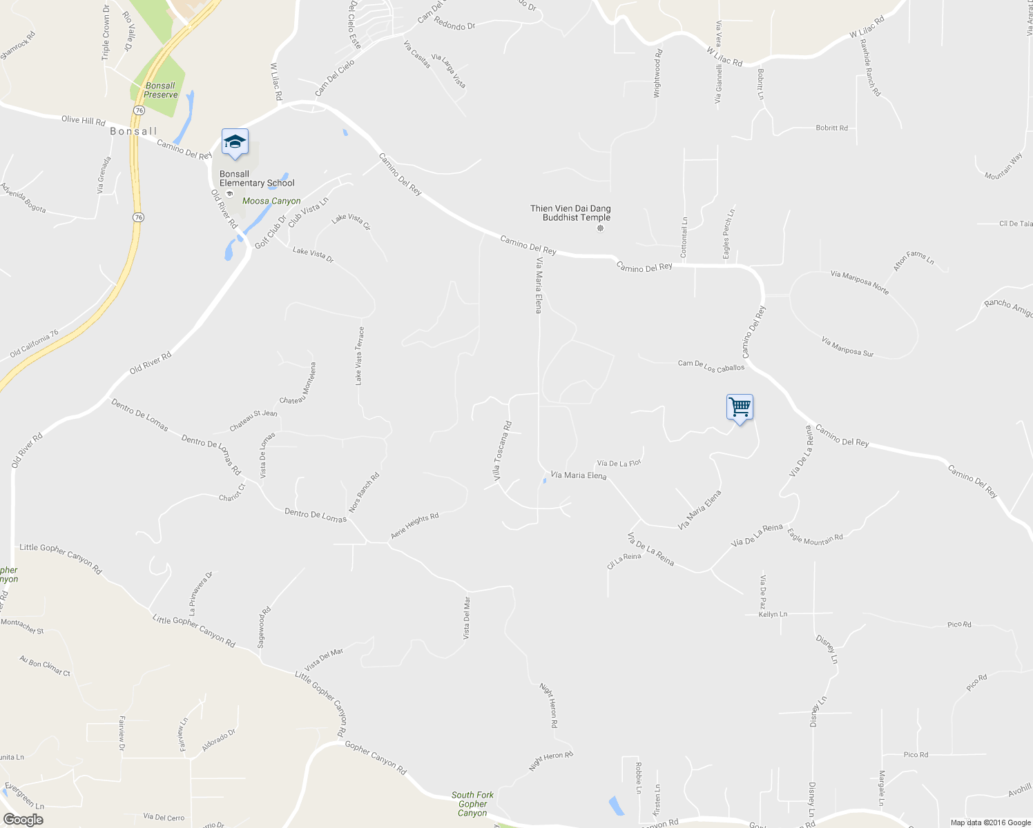 map of restaurants, bars, coffee shops, grocery stores, and more near 6124 Villa Flora in Bonsall