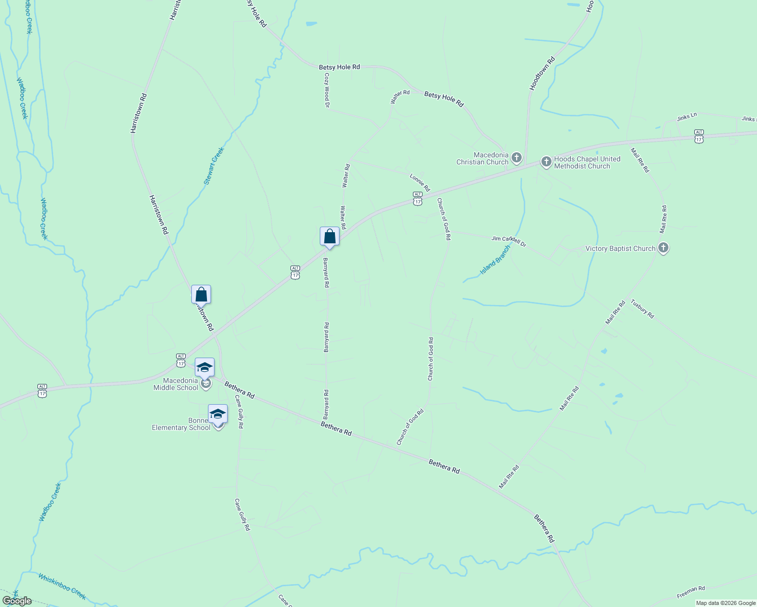 map of restaurants, bars, coffee shops, grocery stores, and more near 276 Rae Lane in Bonneau
