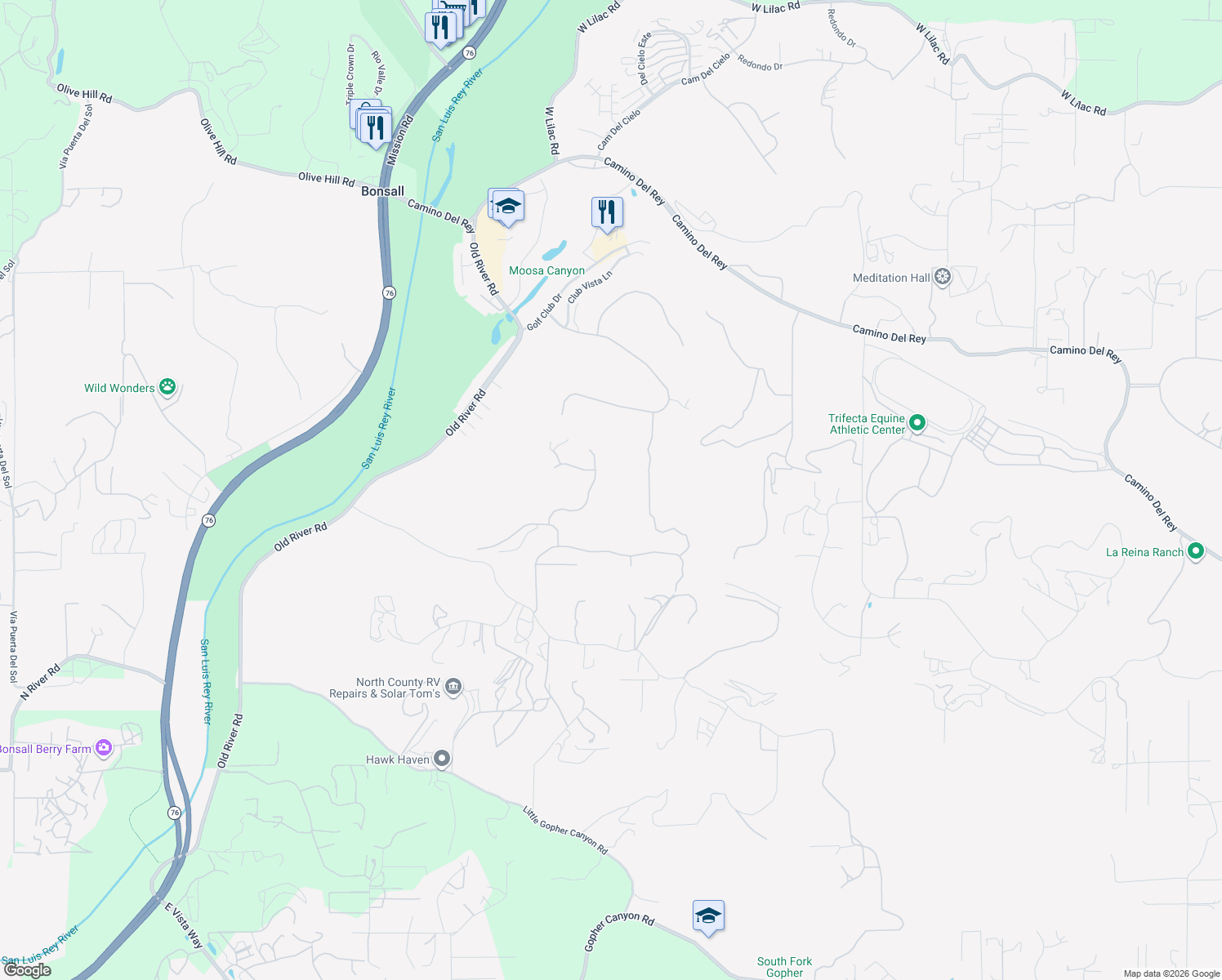 map of restaurants, bars, coffee shops, grocery stores, and more near 1272 Chateau Montelena in Bonsall