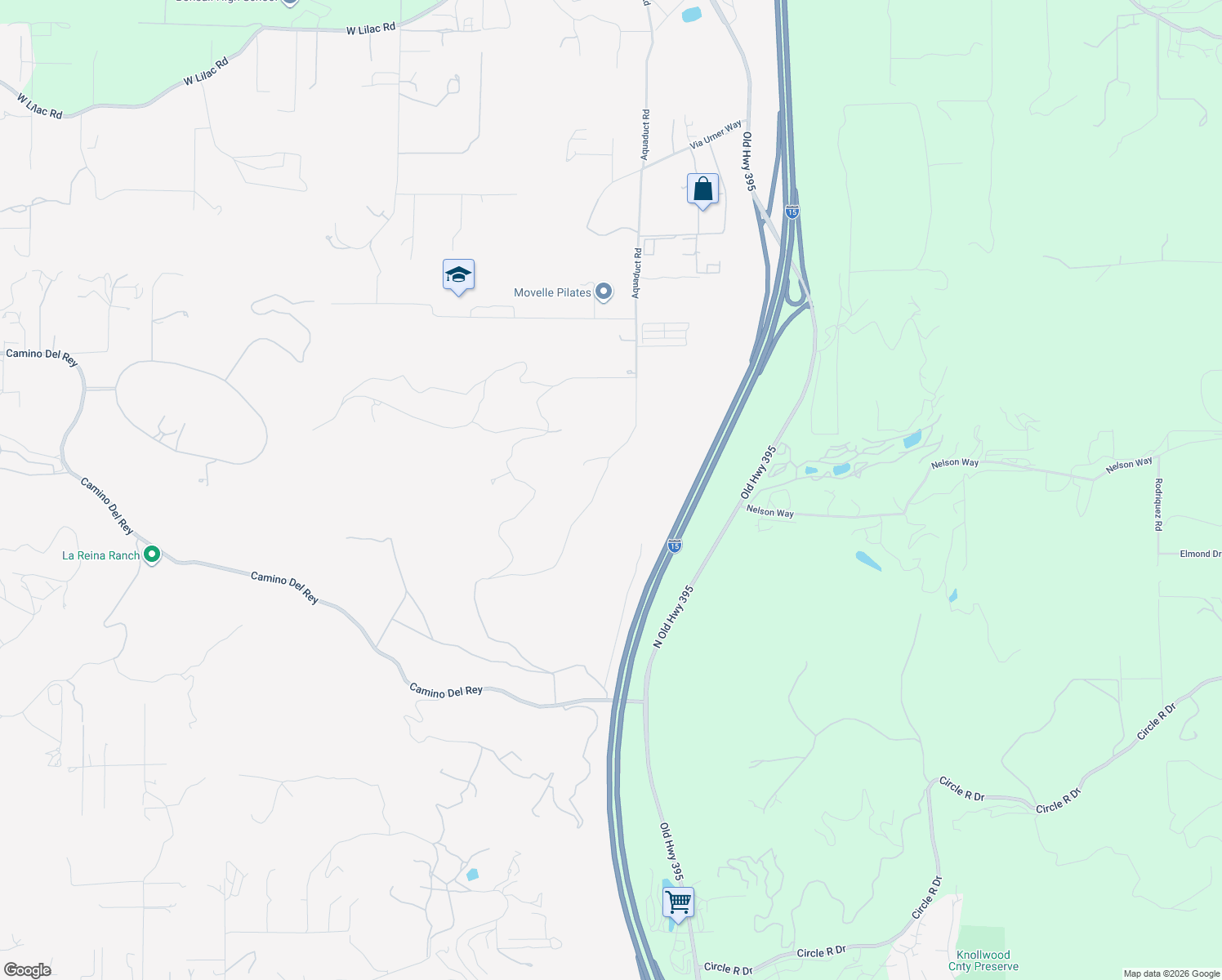 map of restaurants, bars, coffee shops, grocery stores, and more near 31510 Aquaduct Road in Bonsall