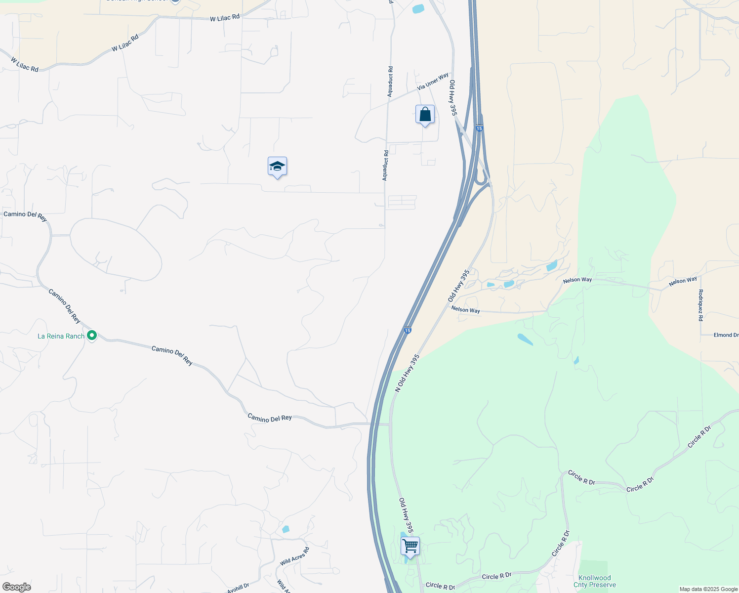 map of restaurants, bars, coffee shops, grocery stores, and more near Aquaduct Road in Bonsall