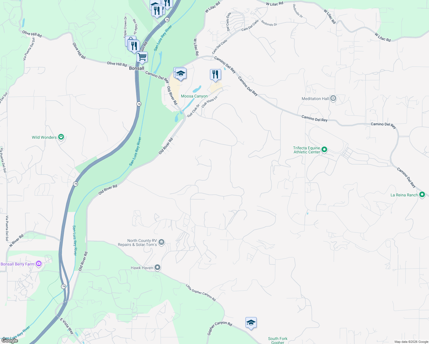 map of restaurants, bars, coffee shops, grocery stores, and more near 1272 Chateau Montelena in Bonsall