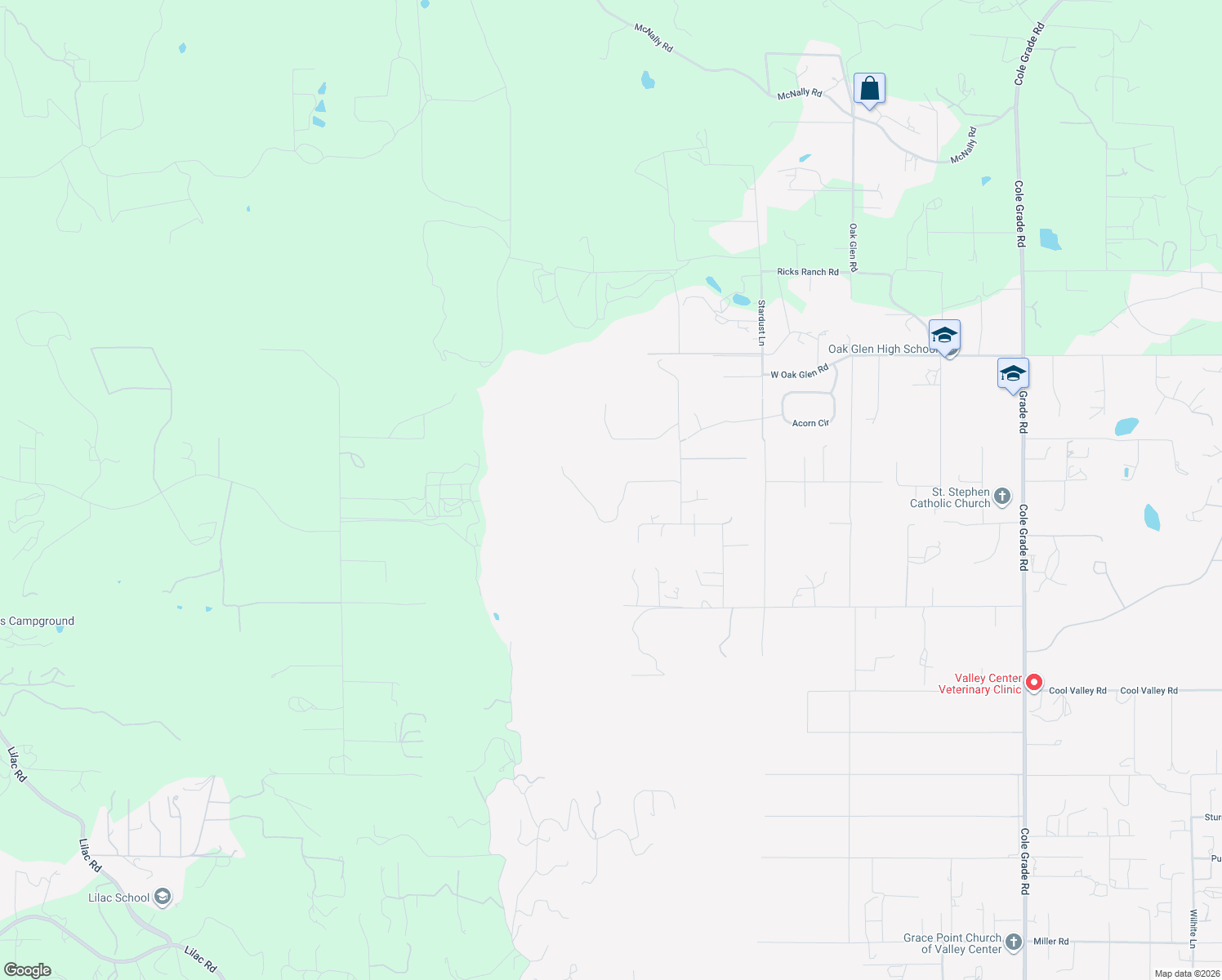 map of restaurants, bars, coffee shops, grocery stores, and more near 13272 Hillstar Lane in Valley Center
